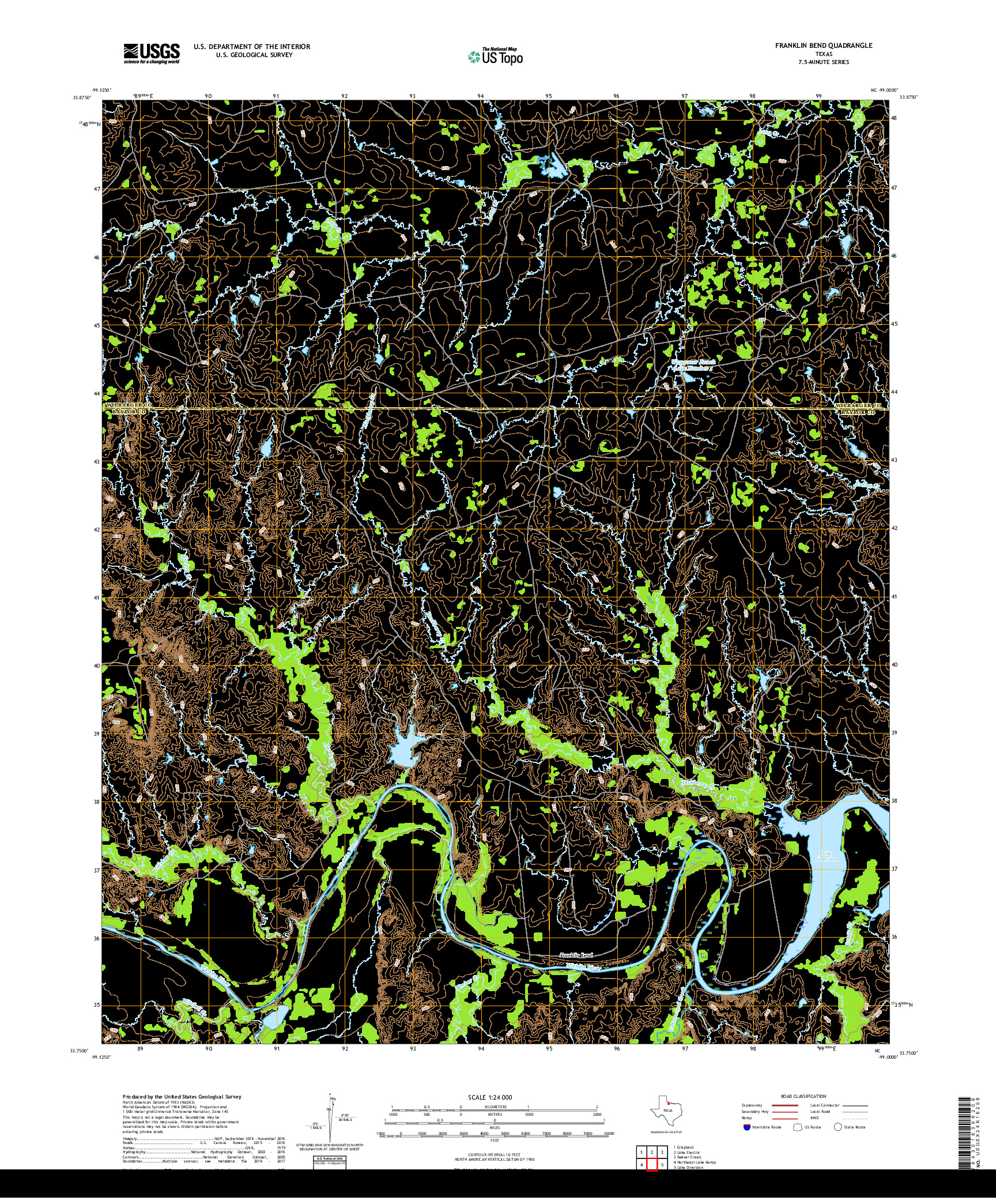 USGS US TOPO 7.5-MINUTE MAP FOR FRANKLIN BEND, TX 2019