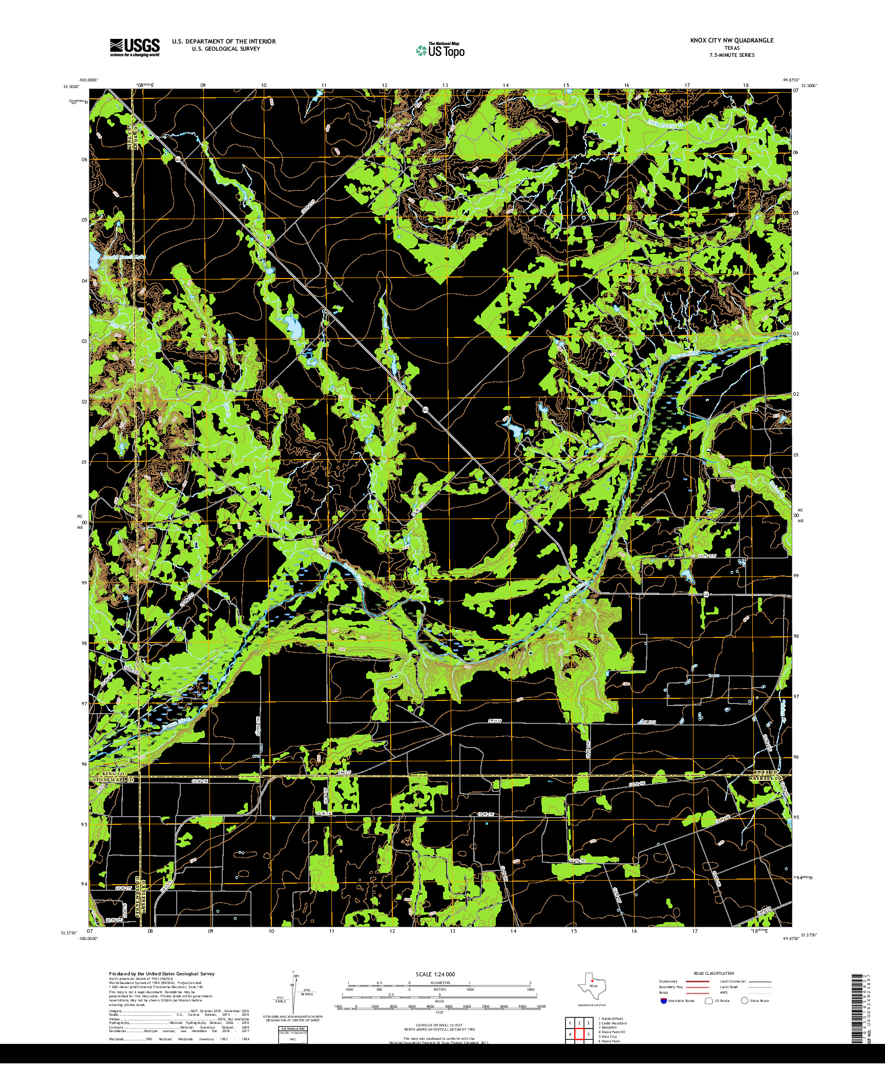 USGS US TOPO 7.5-MINUTE MAP FOR KNOX CITY NW, TX 2019