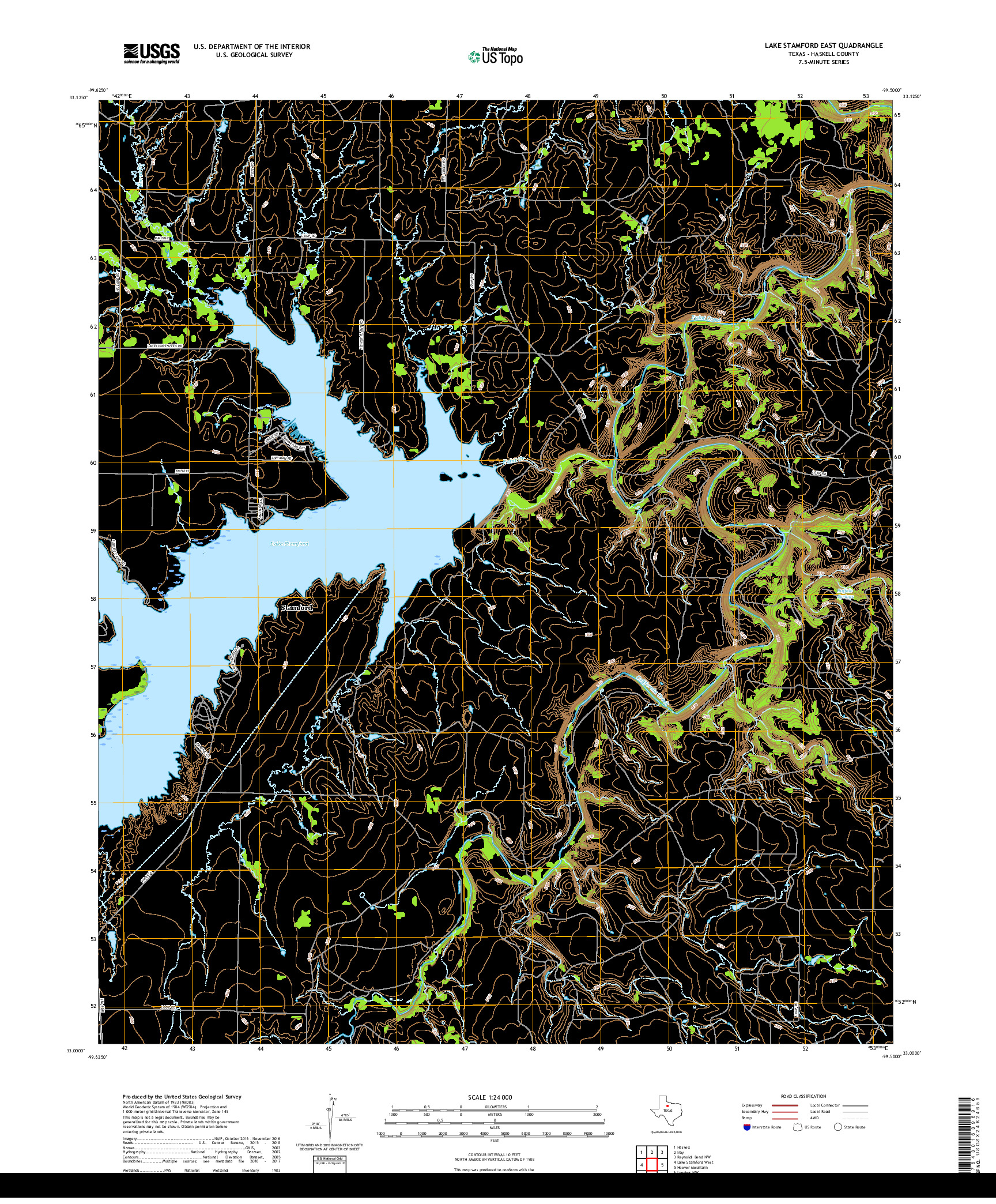 USGS US TOPO 7.5-MINUTE MAP FOR LAKE STAMFORD EAST, TX 2019
