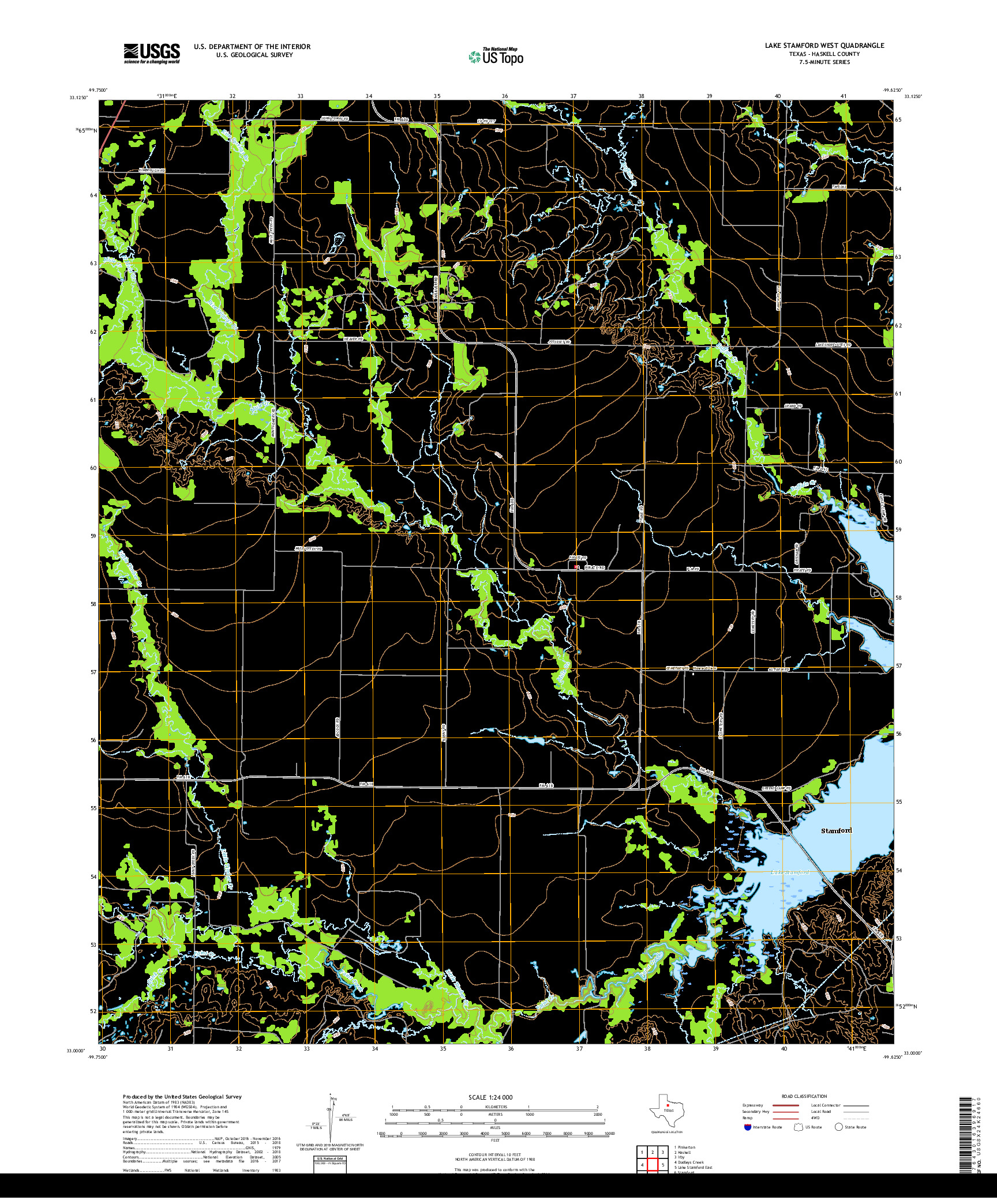 USGS US TOPO 7.5-MINUTE MAP FOR LAKE STAMFORD WEST, TX 2019