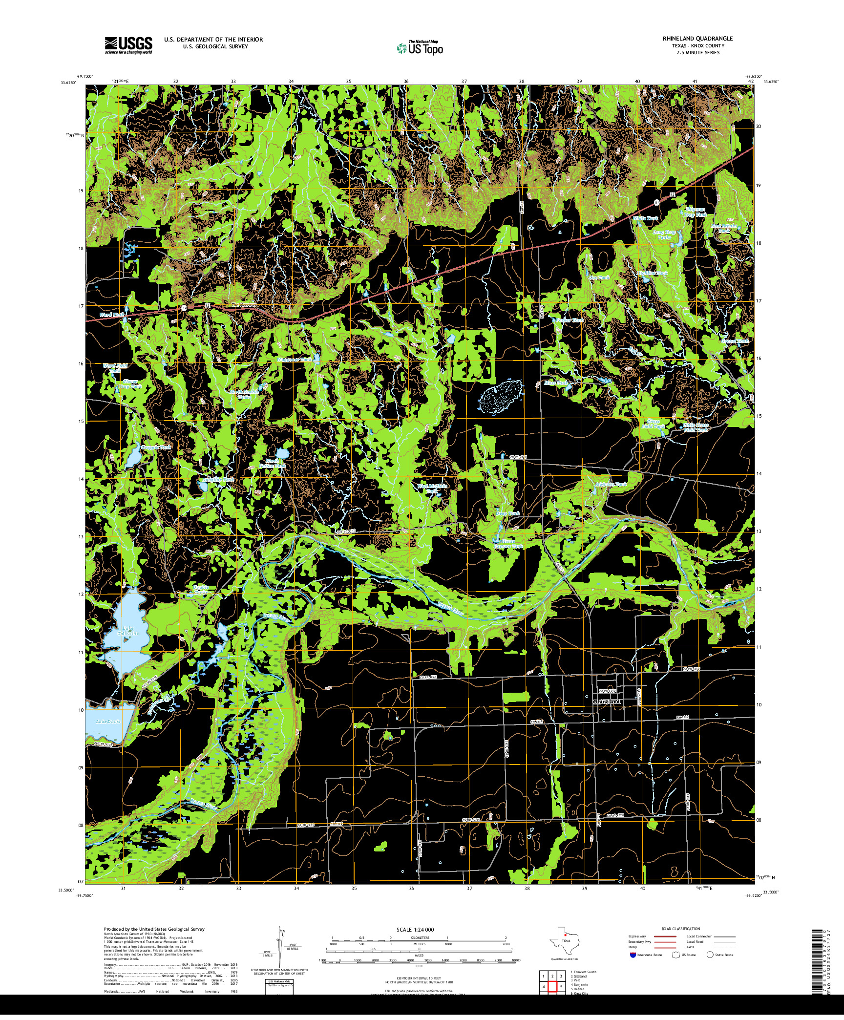 USGS US TOPO 7.5-MINUTE MAP FOR RHINELAND, TX 2019