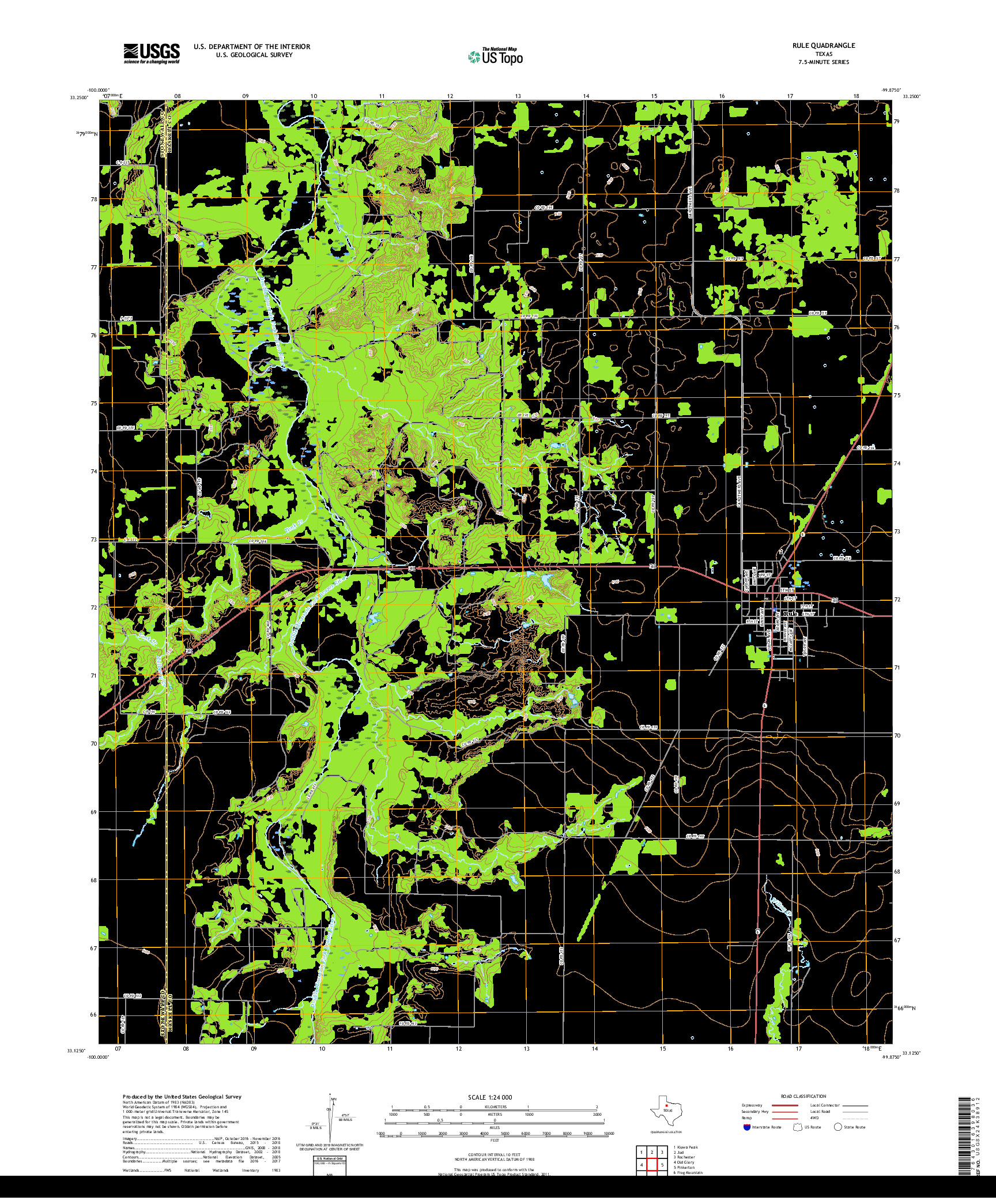 USGS US TOPO 7.5-MINUTE MAP FOR RULE, TX 2019