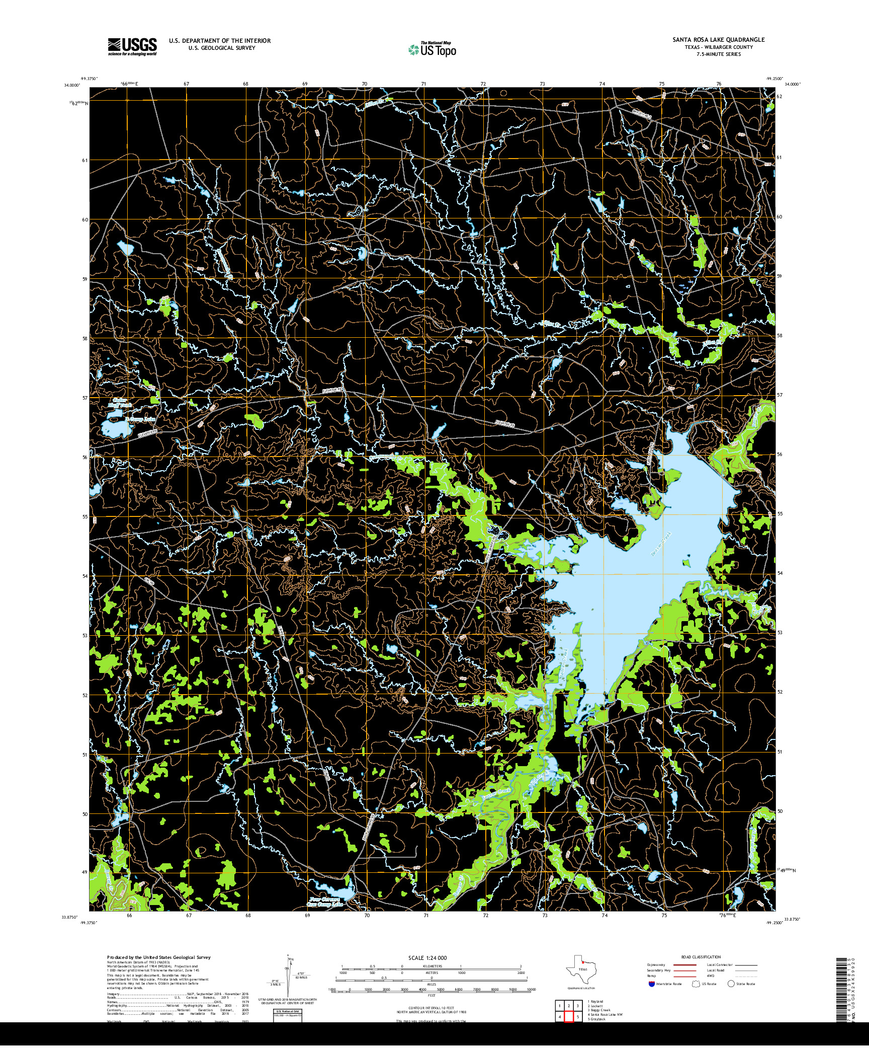 USGS US TOPO 7.5-MINUTE MAP FOR SANTA ROSA LAKE, TX 2019