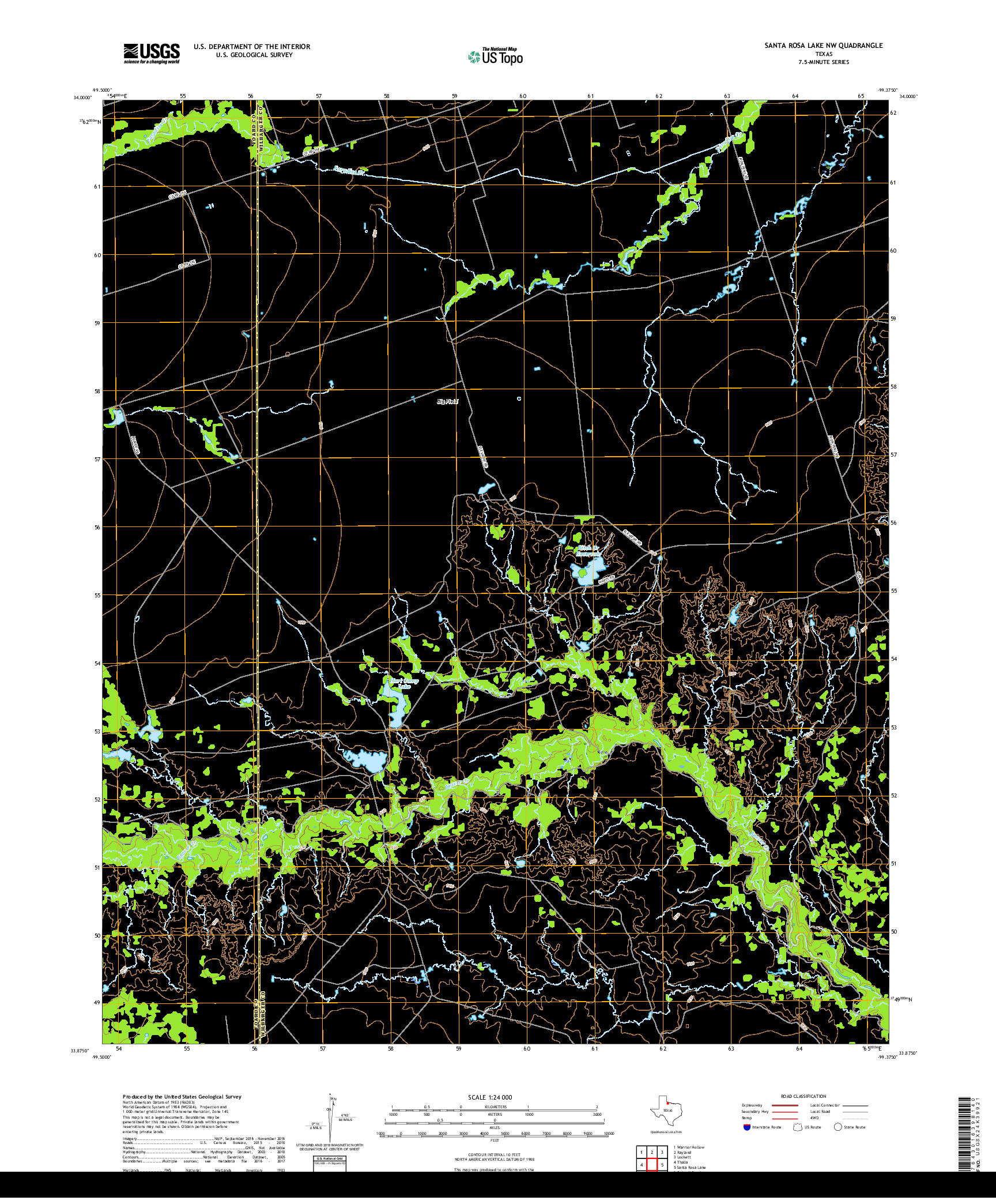 USGS US TOPO 7.5-MINUTE MAP FOR SANTA ROSA LAKE NW, TX 2019