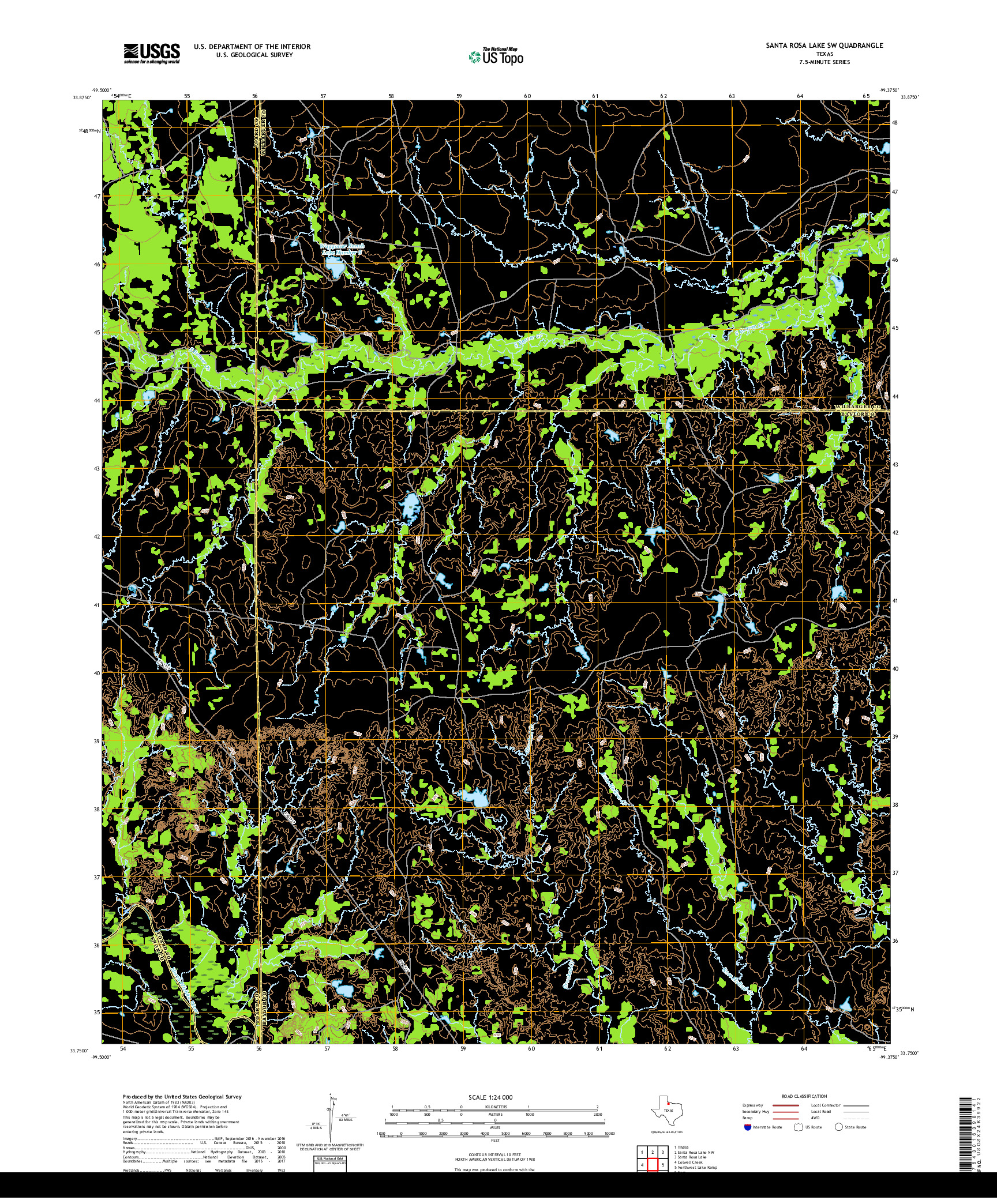 USGS US TOPO 7.5-MINUTE MAP FOR SANTA ROSA LAKE SW, TX 2019