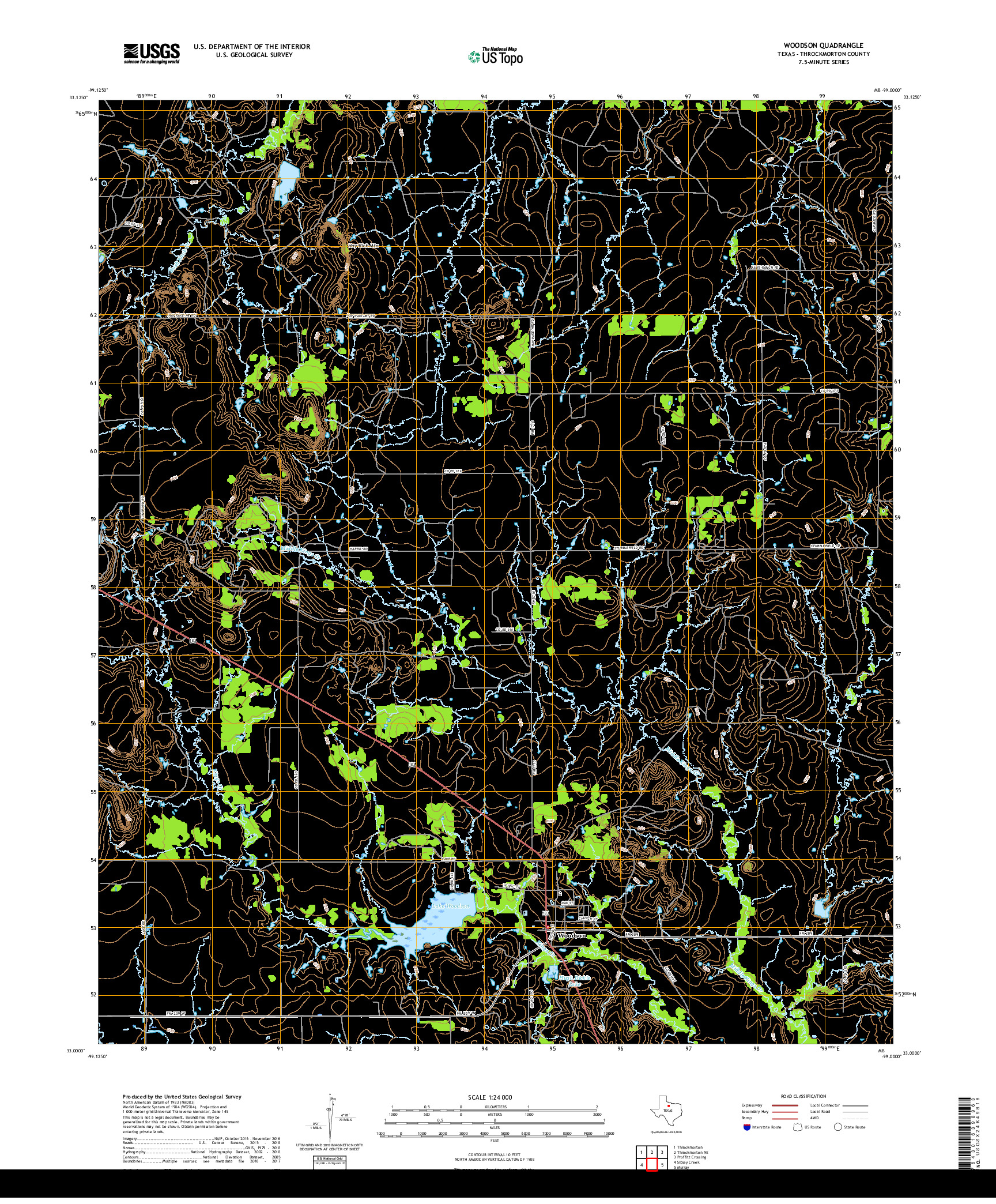 USGS US TOPO 7.5-MINUTE MAP FOR WOODSON, TX 2019