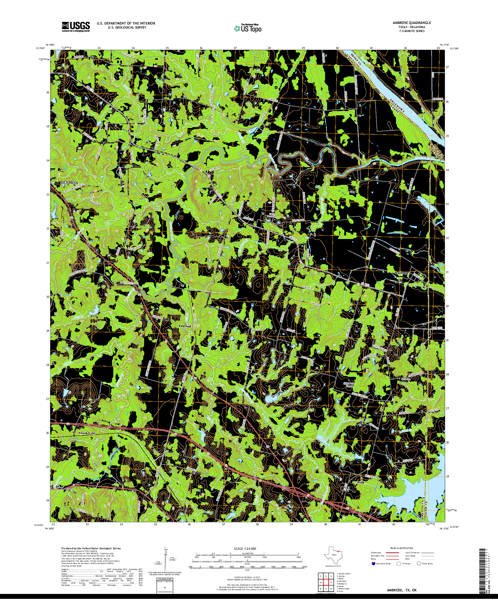 USGS US TOPO 7.5-MINUTE MAP FOR AMBROSE, TX,OK 2019