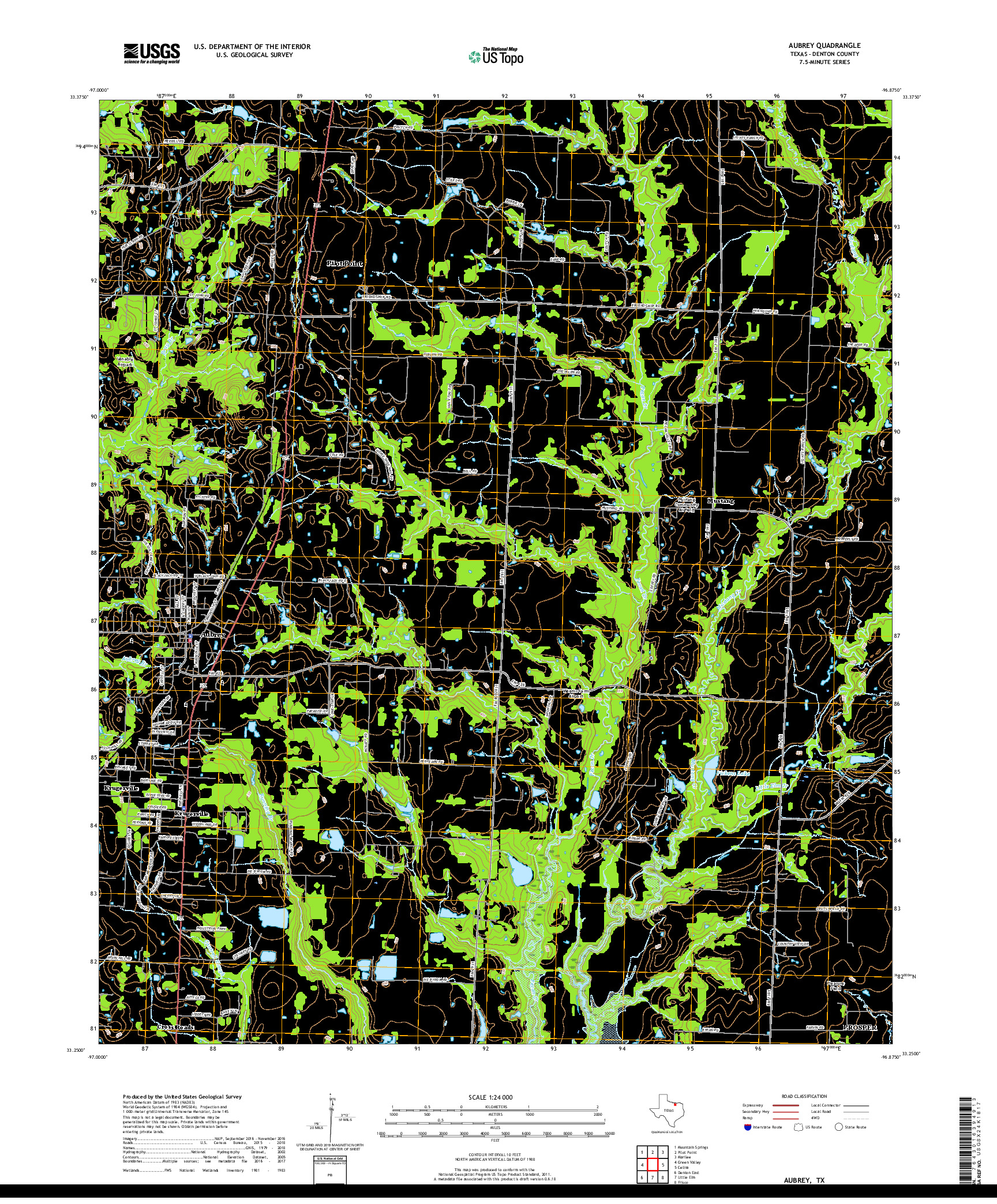 USGS US TOPO 7.5-MINUTE MAP FOR AUBREY, TX 2019