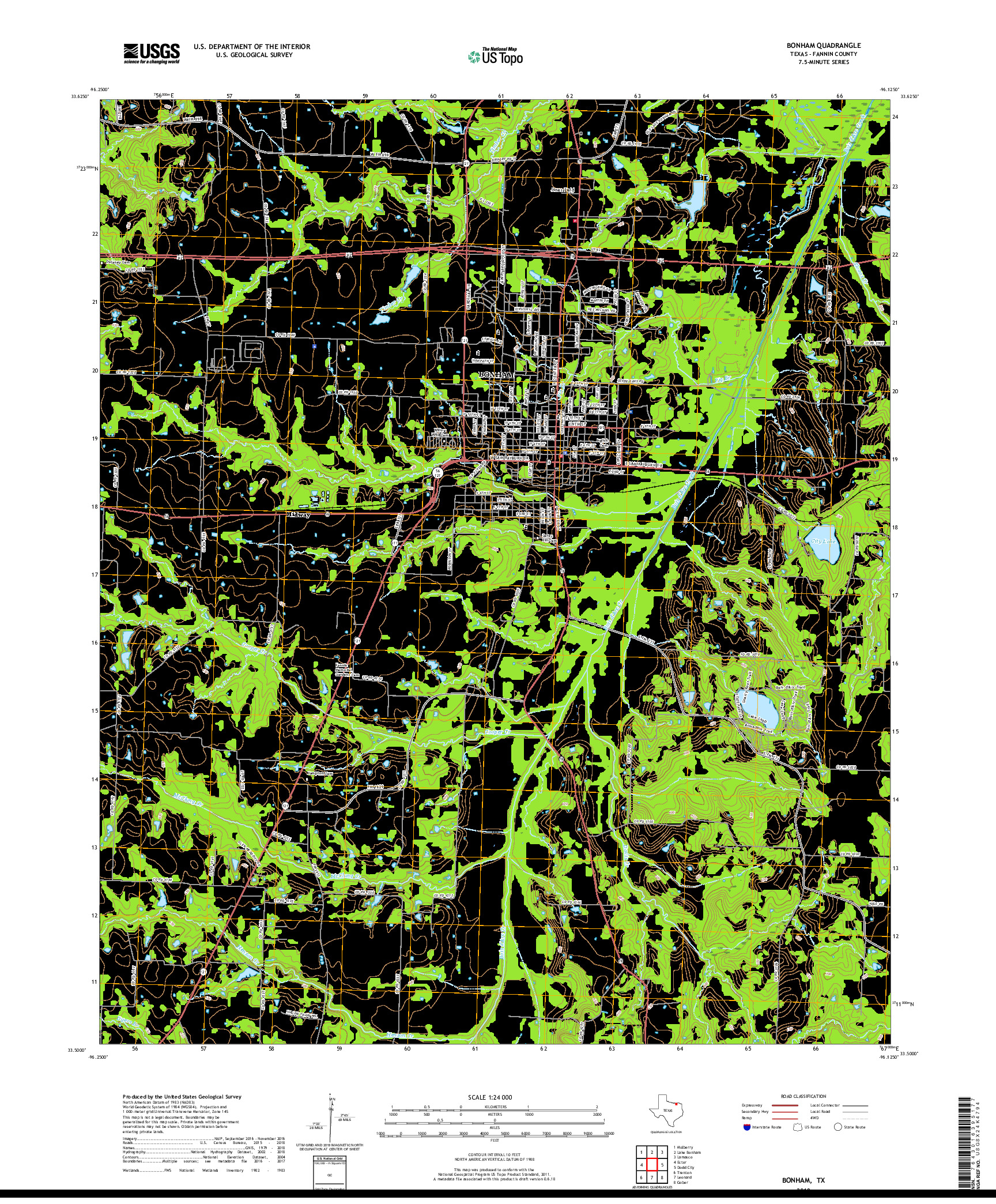 USGS US TOPO 7.5-MINUTE MAP FOR BONHAM, TX 2019