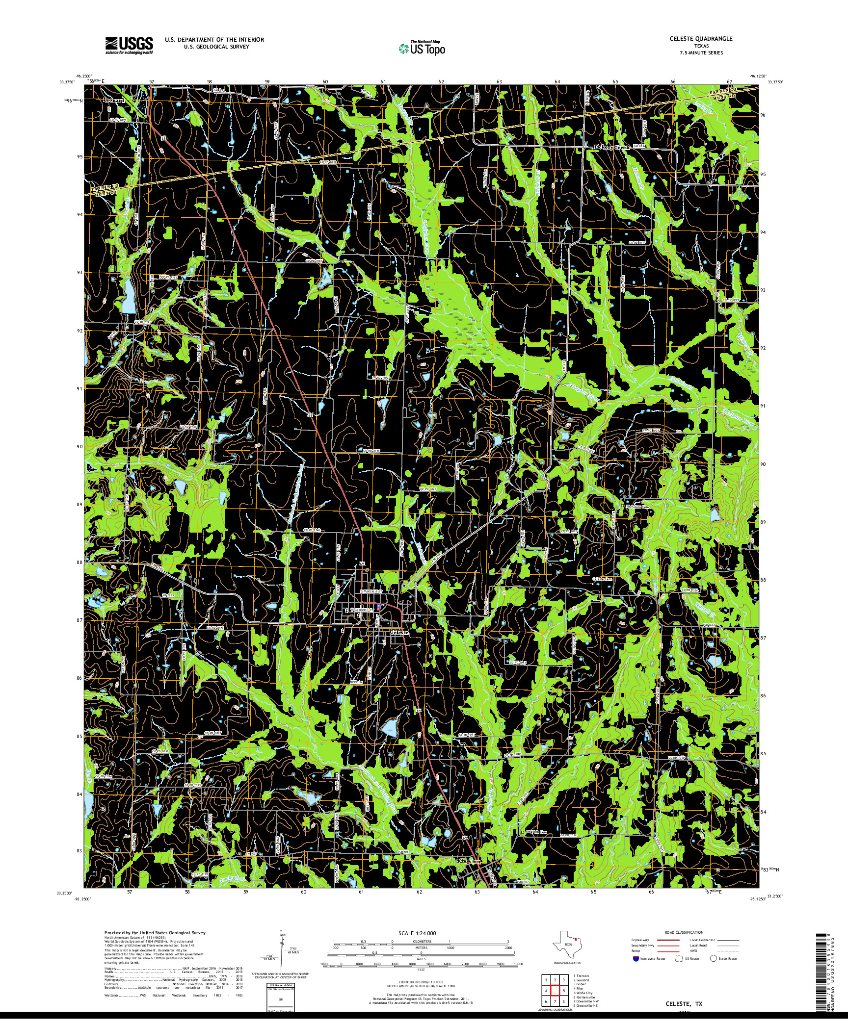 USGS US TOPO 7.5-MINUTE MAP FOR CELESTE, TX 2019