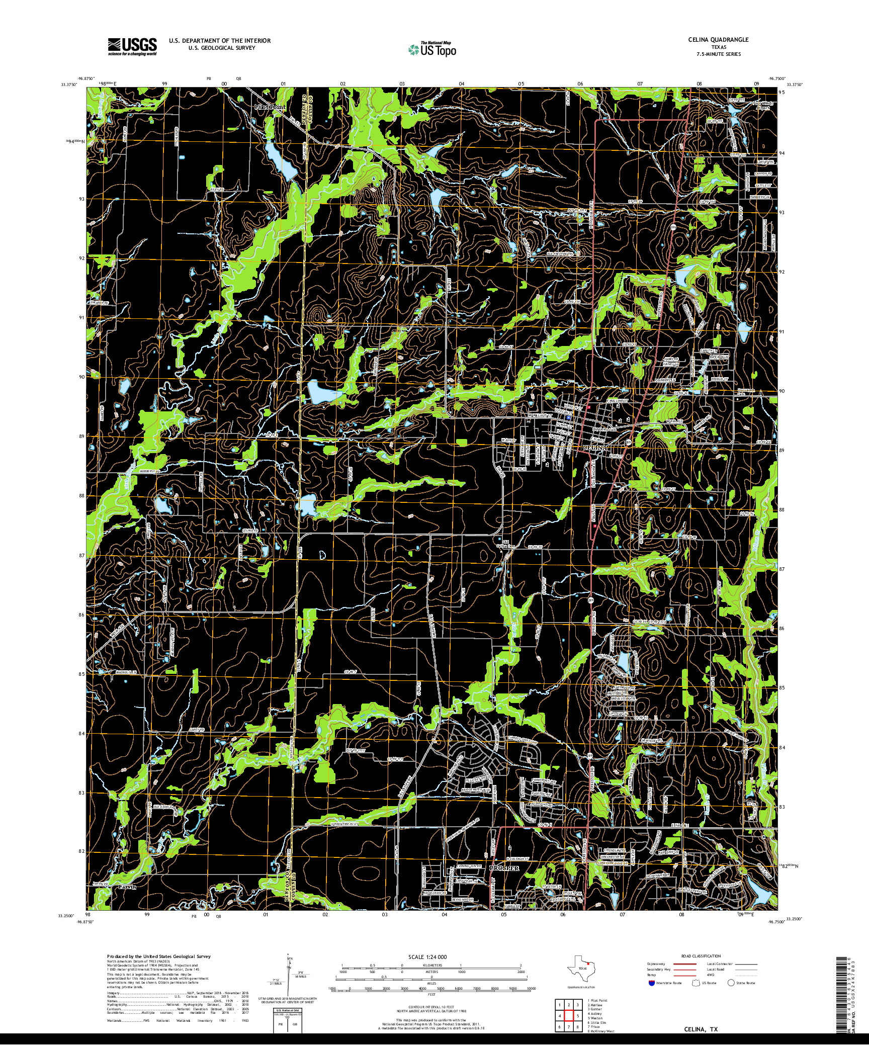 USGS US TOPO 7.5-MINUTE MAP FOR CELINA, TX 2019