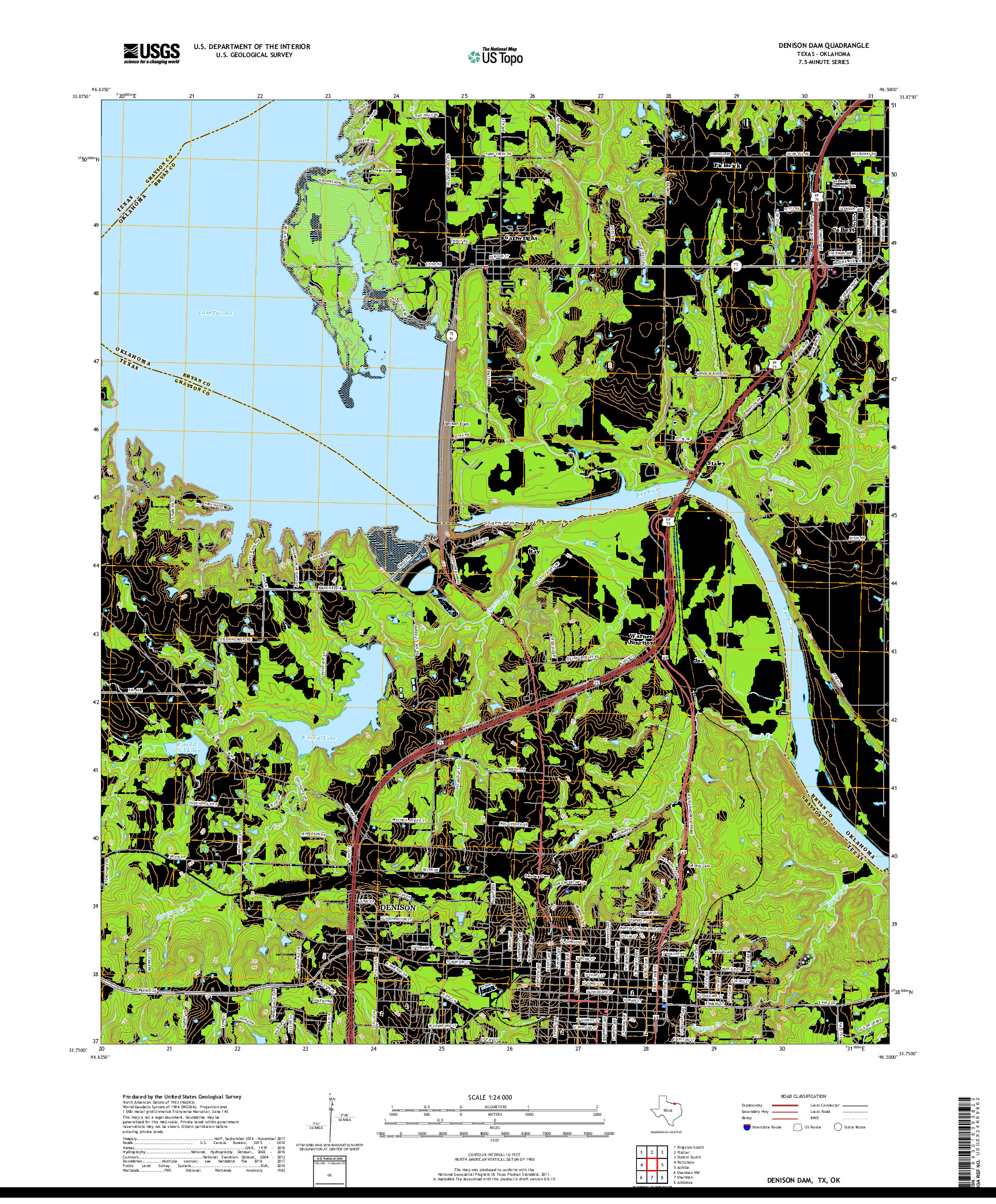 USGS US TOPO 7.5-MINUTE MAP FOR DENISON DAM, TX,OK 2019