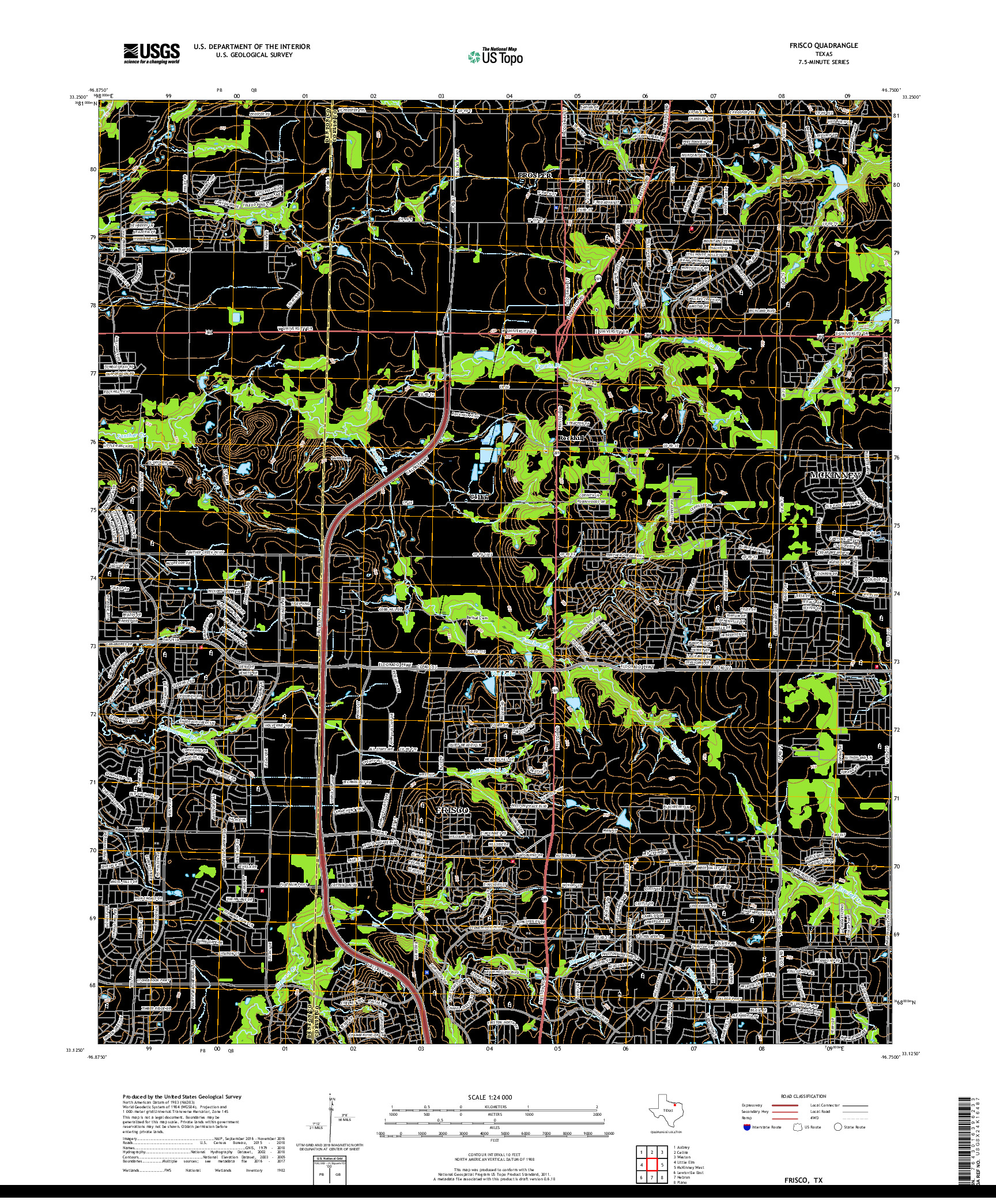 USGS US TOPO 7.5-MINUTE MAP FOR FRISCO, TX 2019