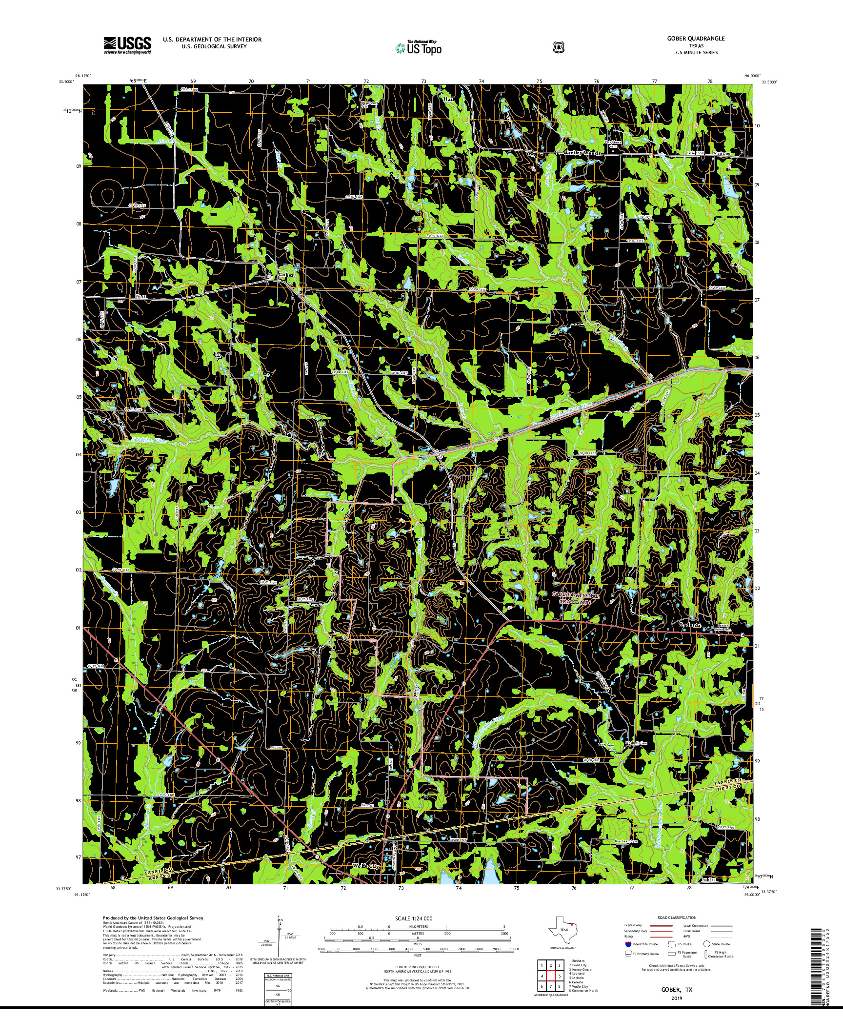 USGS US TOPO 7.5-MINUTE MAP FOR GOBER, TX 2019