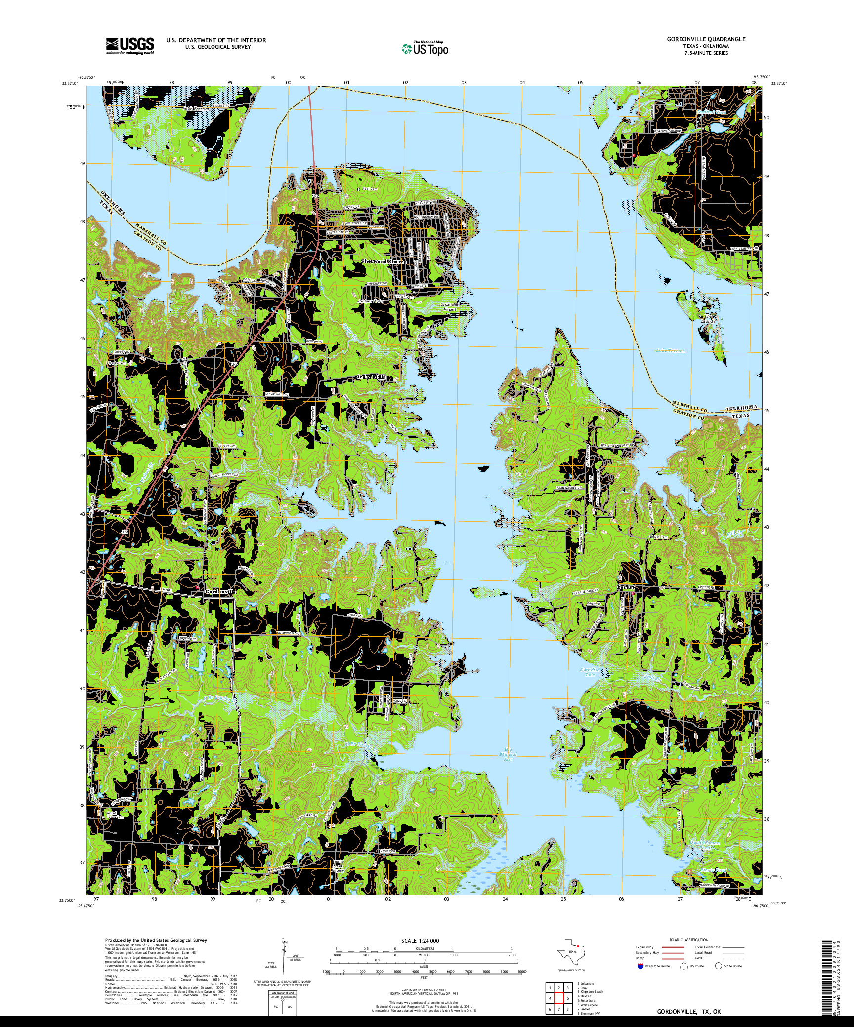 USGS US TOPO 7.5-MINUTE MAP FOR GORDONVILLE, TX,OK 2019