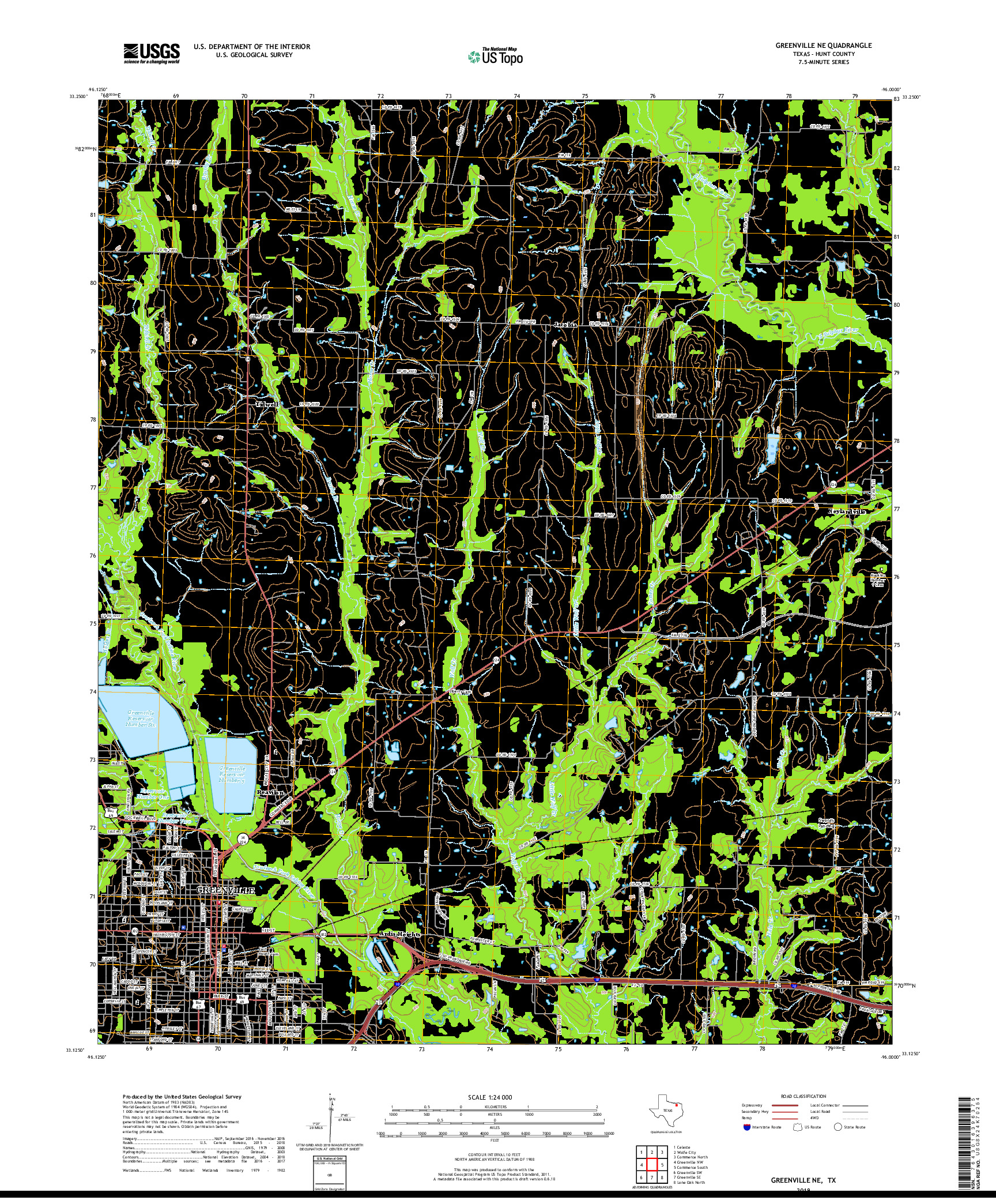 USGS US TOPO 7.5-MINUTE MAP FOR GREENVILLE NE, TX 2019