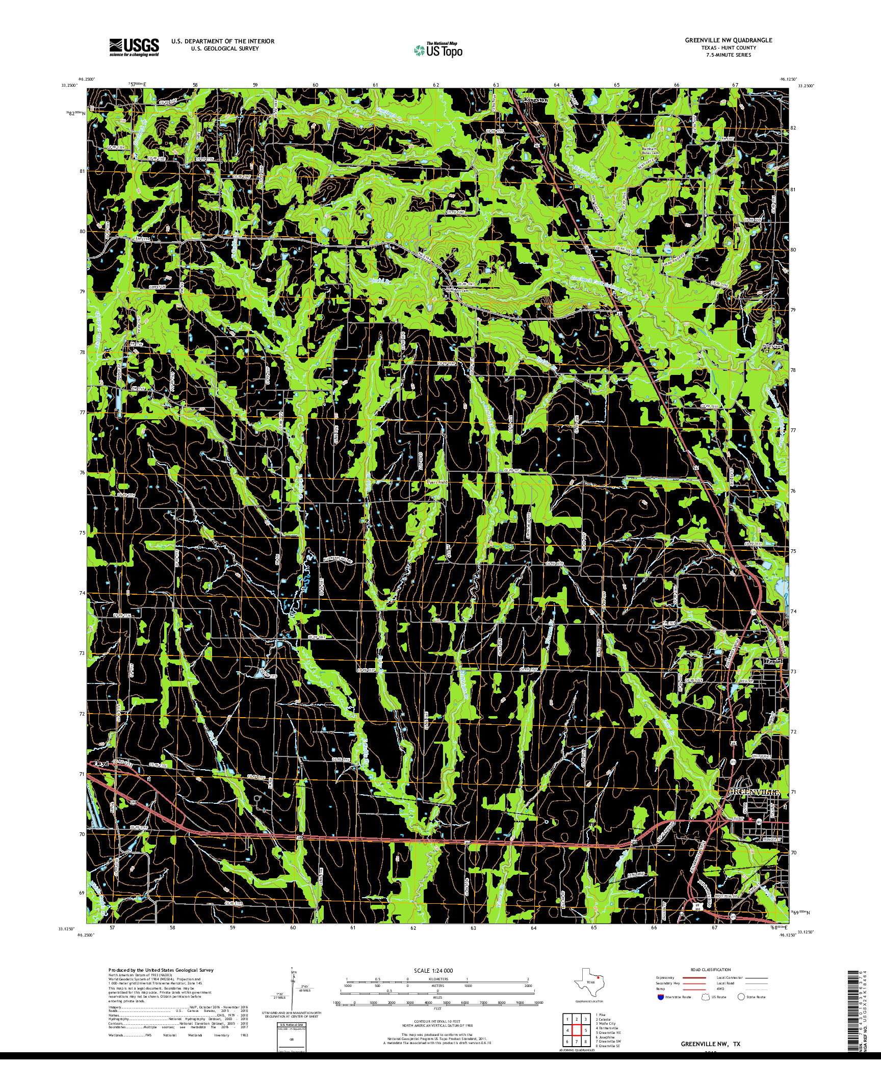 USGS US TOPO 7.5-MINUTE MAP FOR GREENVILLE NW, TX 2019