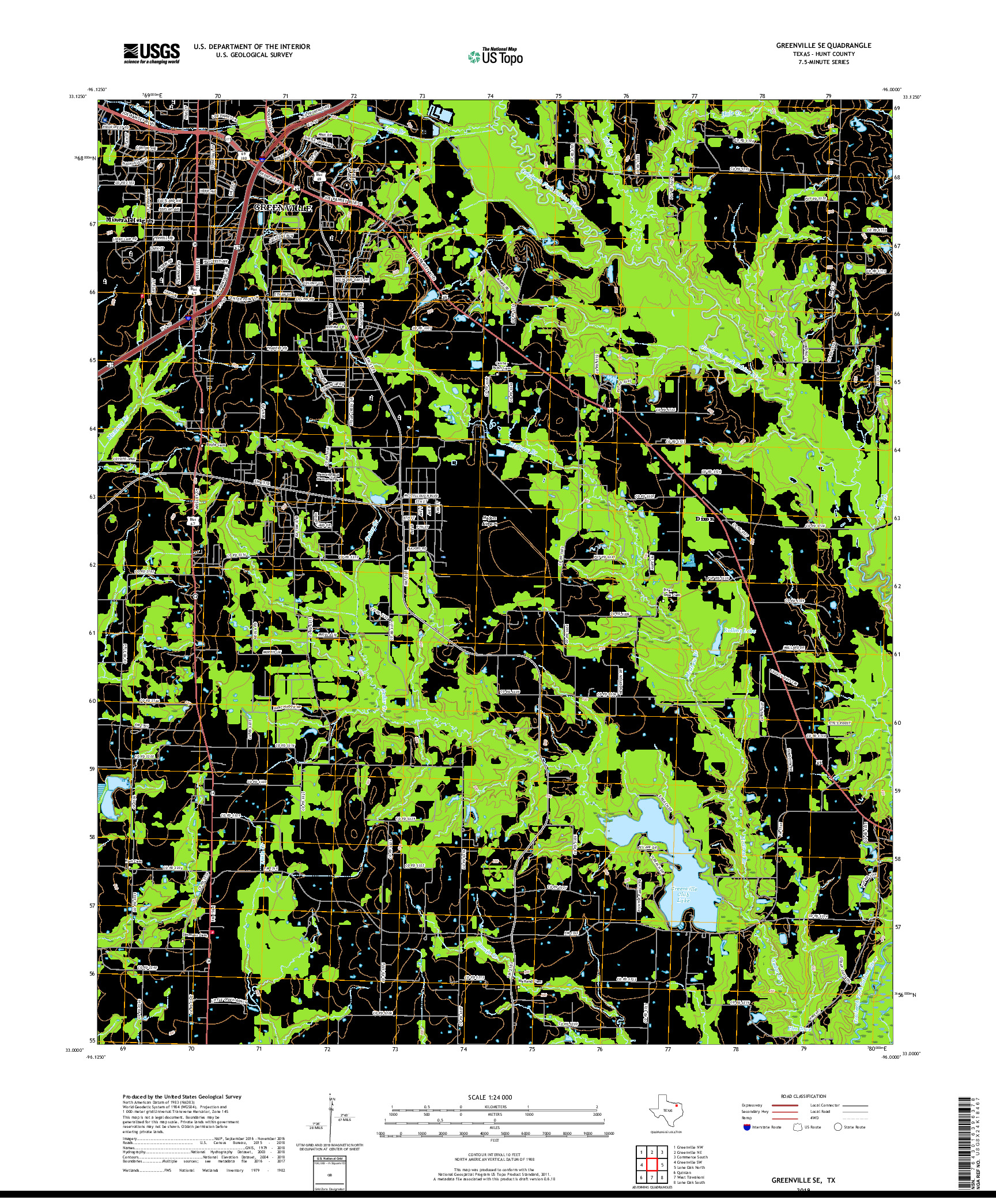 USGS US TOPO 7.5-MINUTE MAP FOR GREENVILLE SE, TX 2019