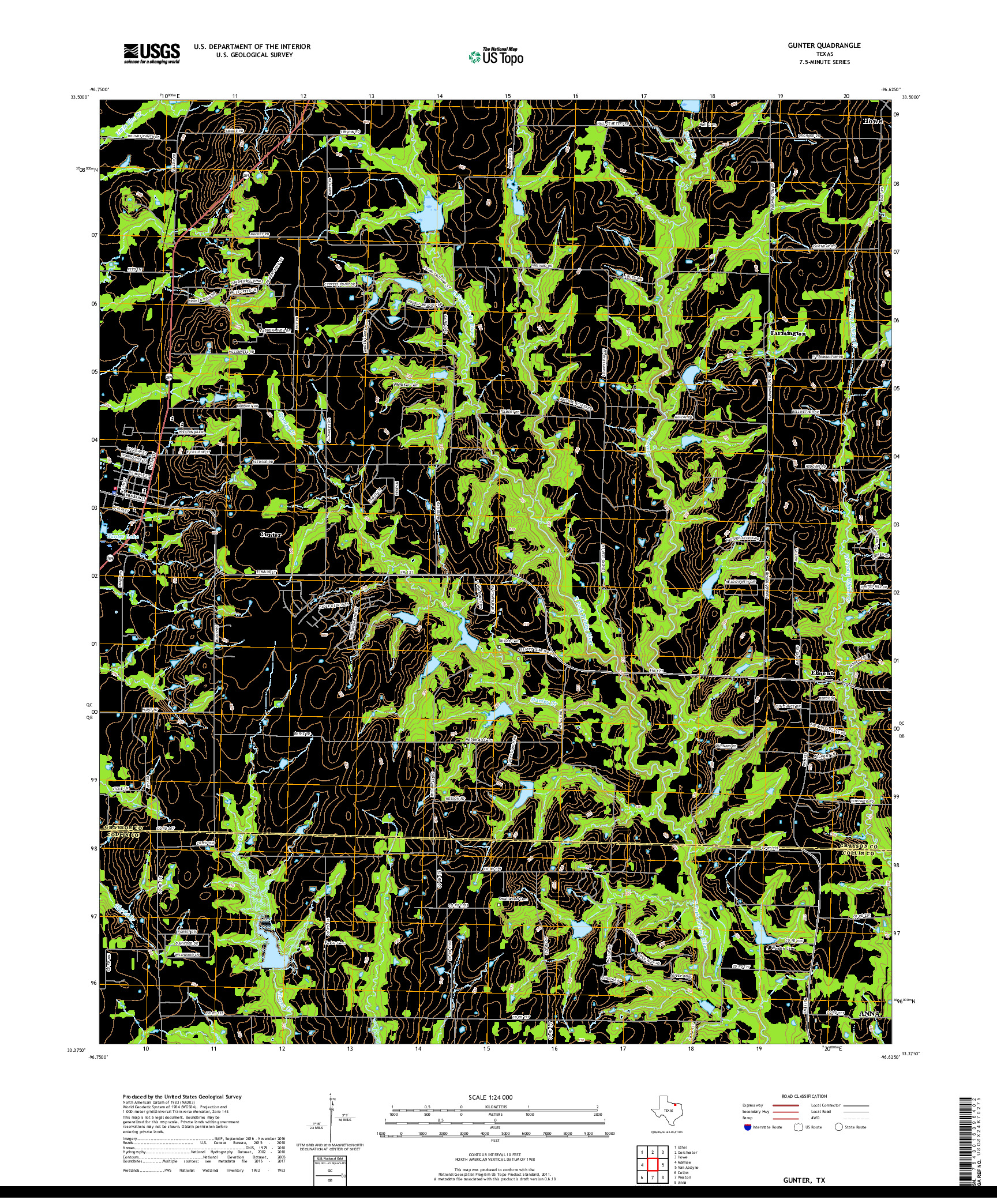 USGS US TOPO 7.5-MINUTE MAP FOR GUNTER, TX 2019