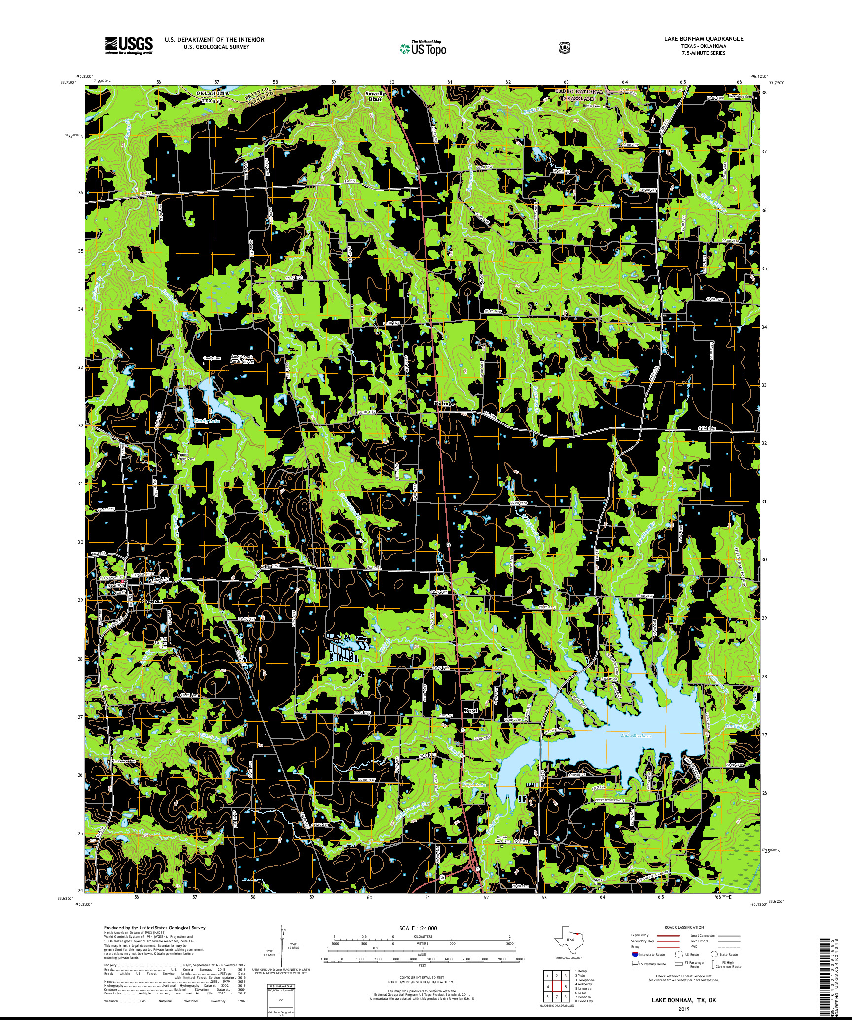 USGS US TOPO 7.5-MINUTE MAP FOR LAKE BONHAM, TX,OK 2019