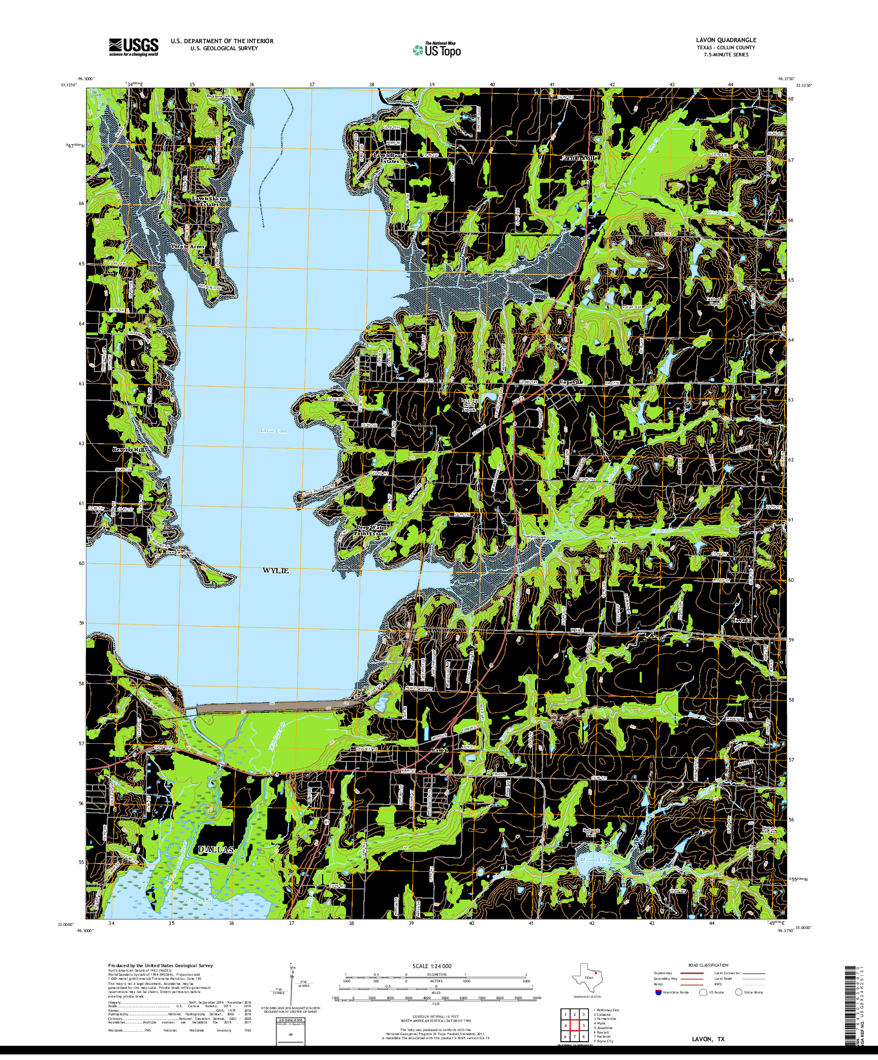 USGS US TOPO 7.5-MINUTE MAP FOR LAVON, TX 2019