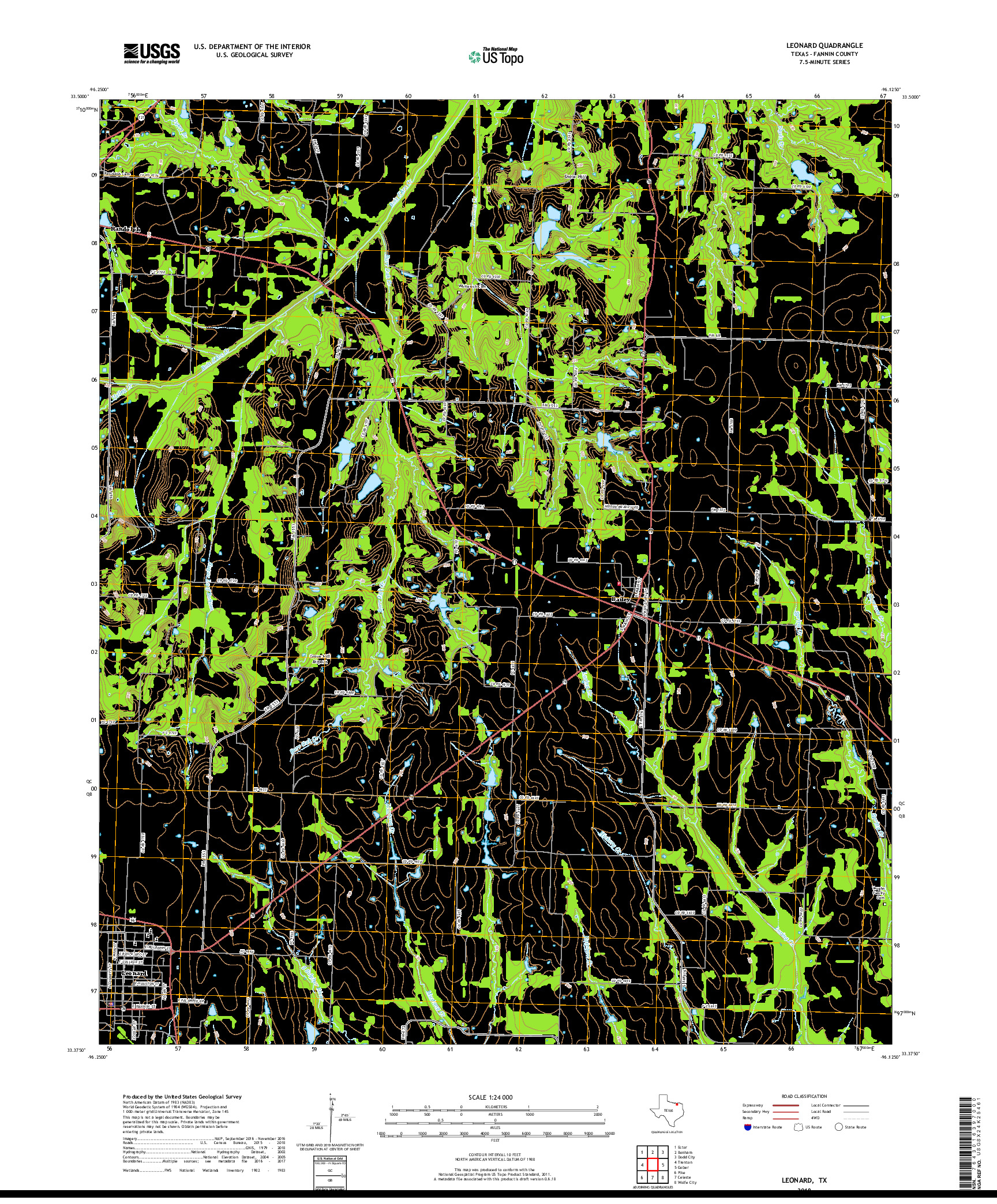 USGS US TOPO 7.5-MINUTE MAP FOR LEONARD, TX 2019