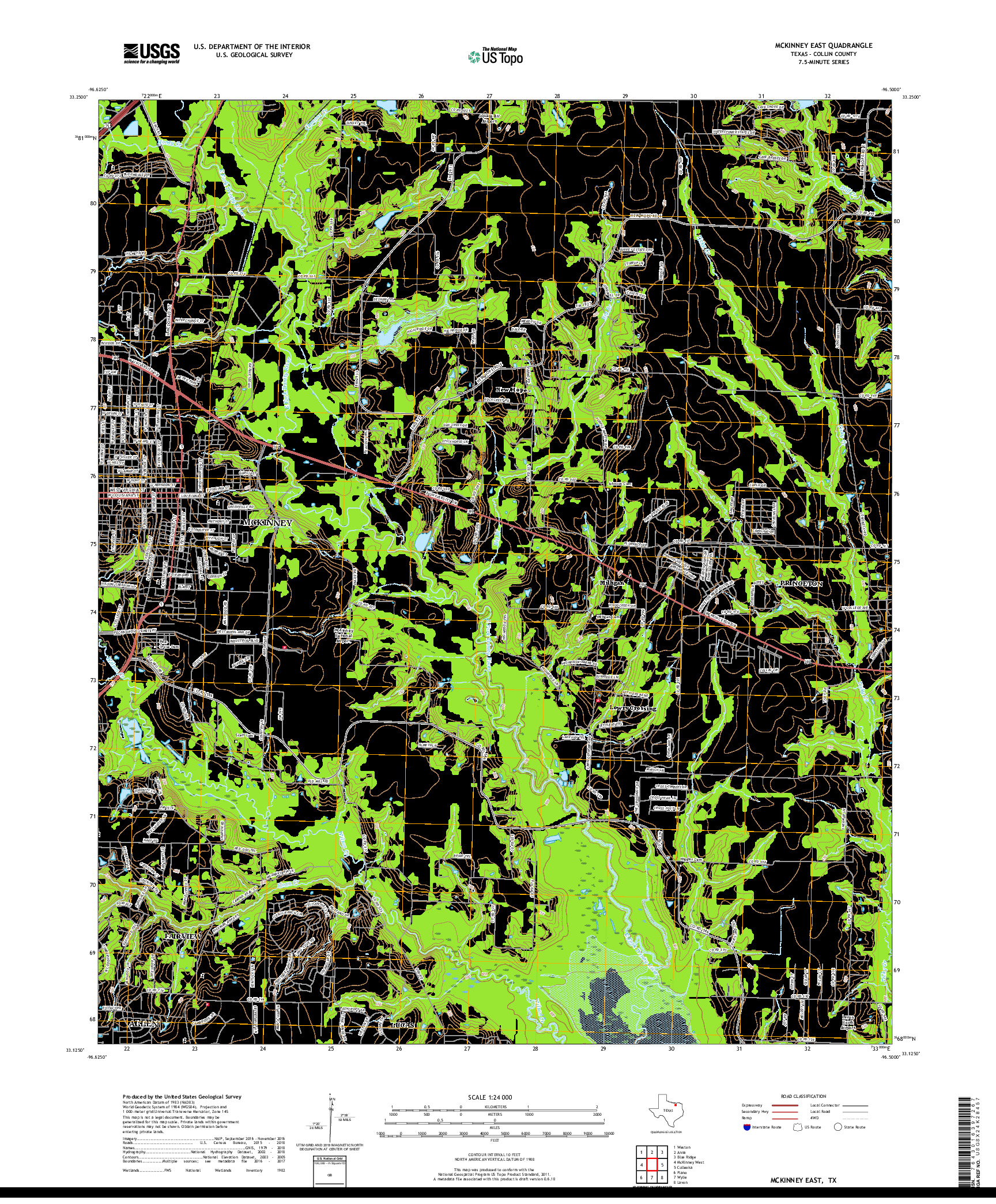 USGS US TOPO 7.5-MINUTE MAP FOR MCKINNEY EAST, TX 2019