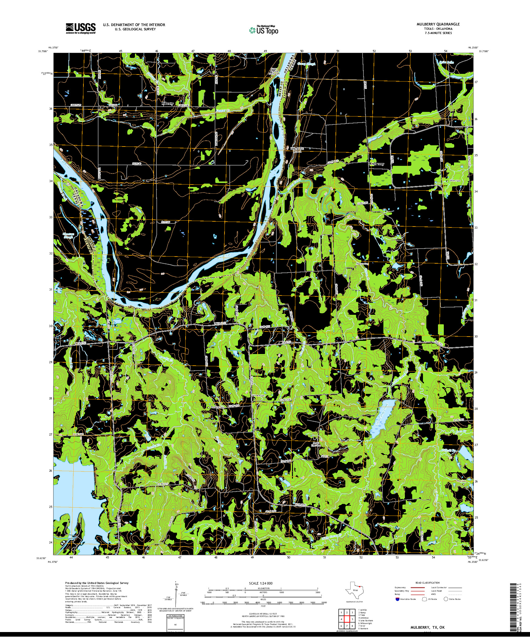 USGS US TOPO 7.5-MINUTE MAP FOR MULBERRY, TX,OK 2019