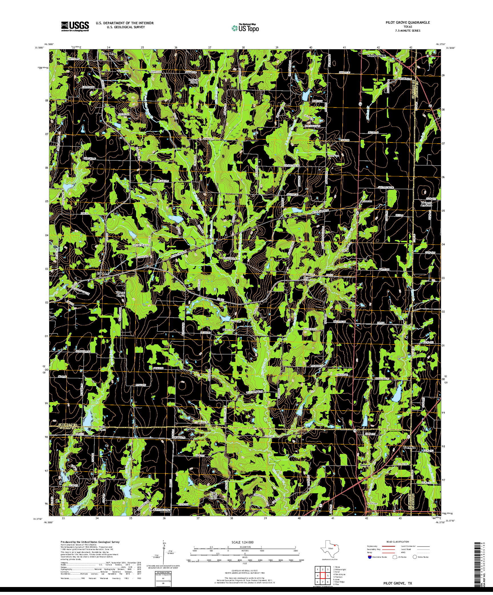 USGS US TOPO 7.5-MINUTE MAP FOR PILOT GROVE, TX 2019