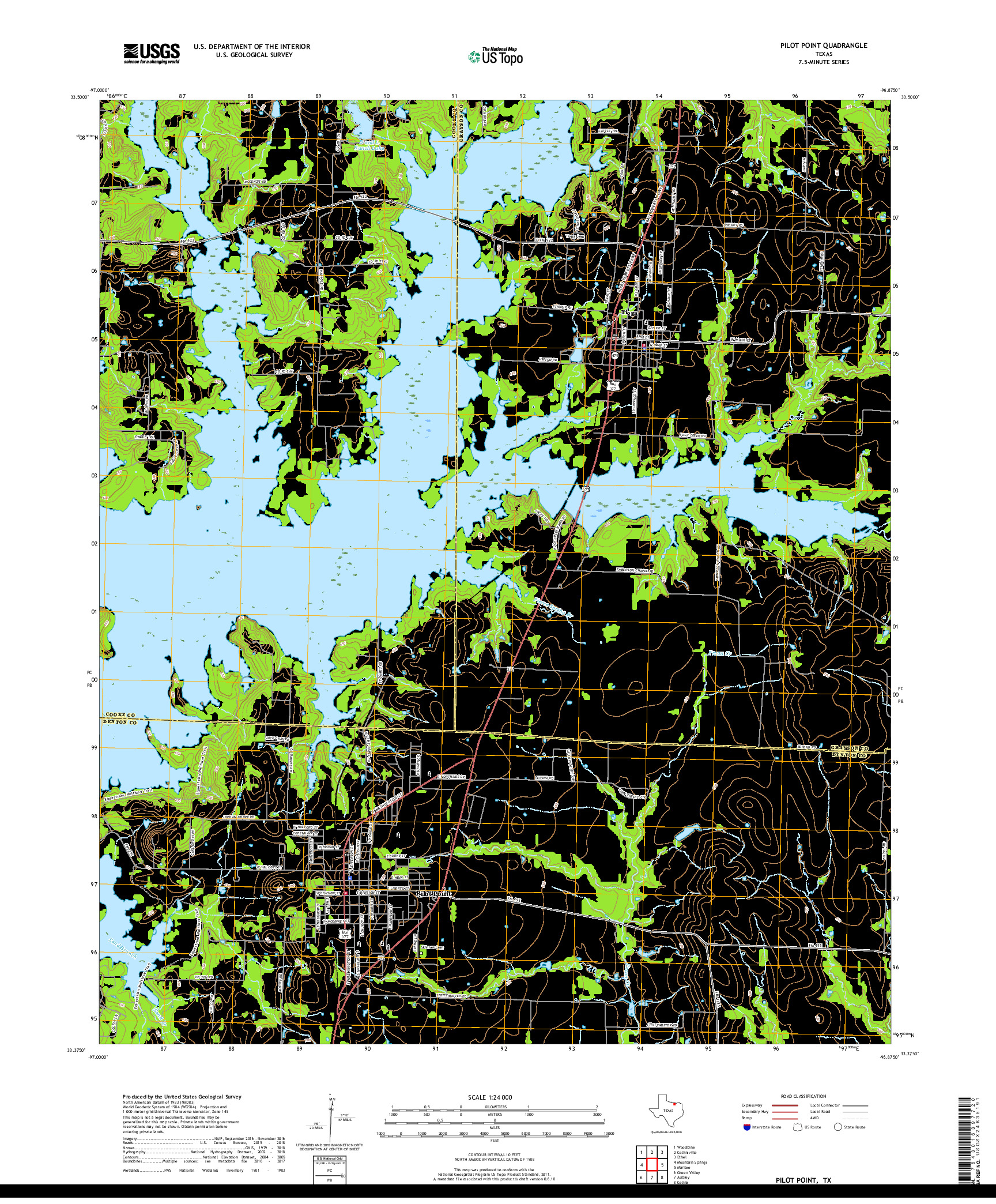 USGS US TOPO 7.5-MINUTE MAP FOR PILOT POINT, TX 2019