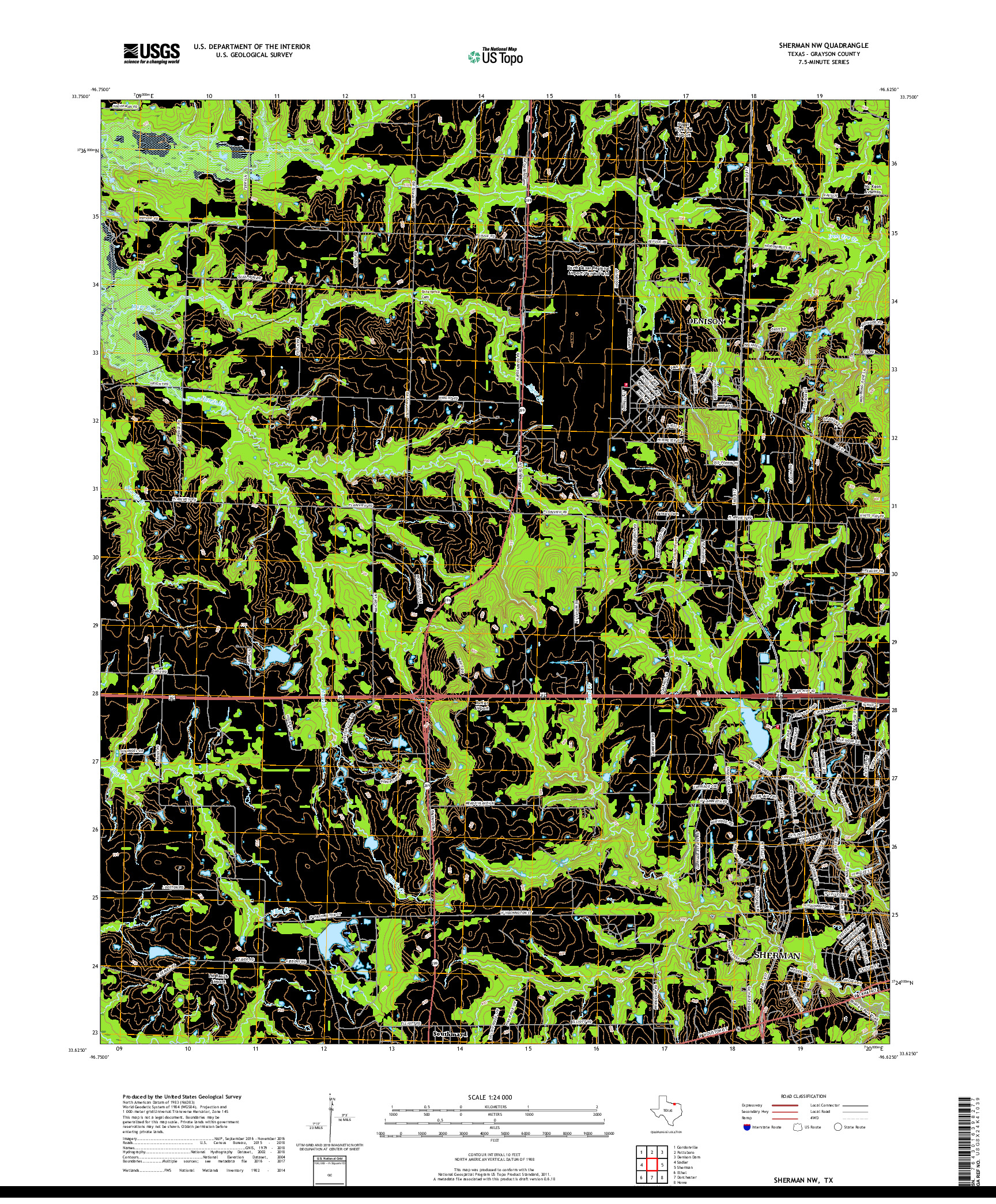 USGS US TOPO 7.5-MINUTE MAP FOR SHERMAN NW, TX 2019