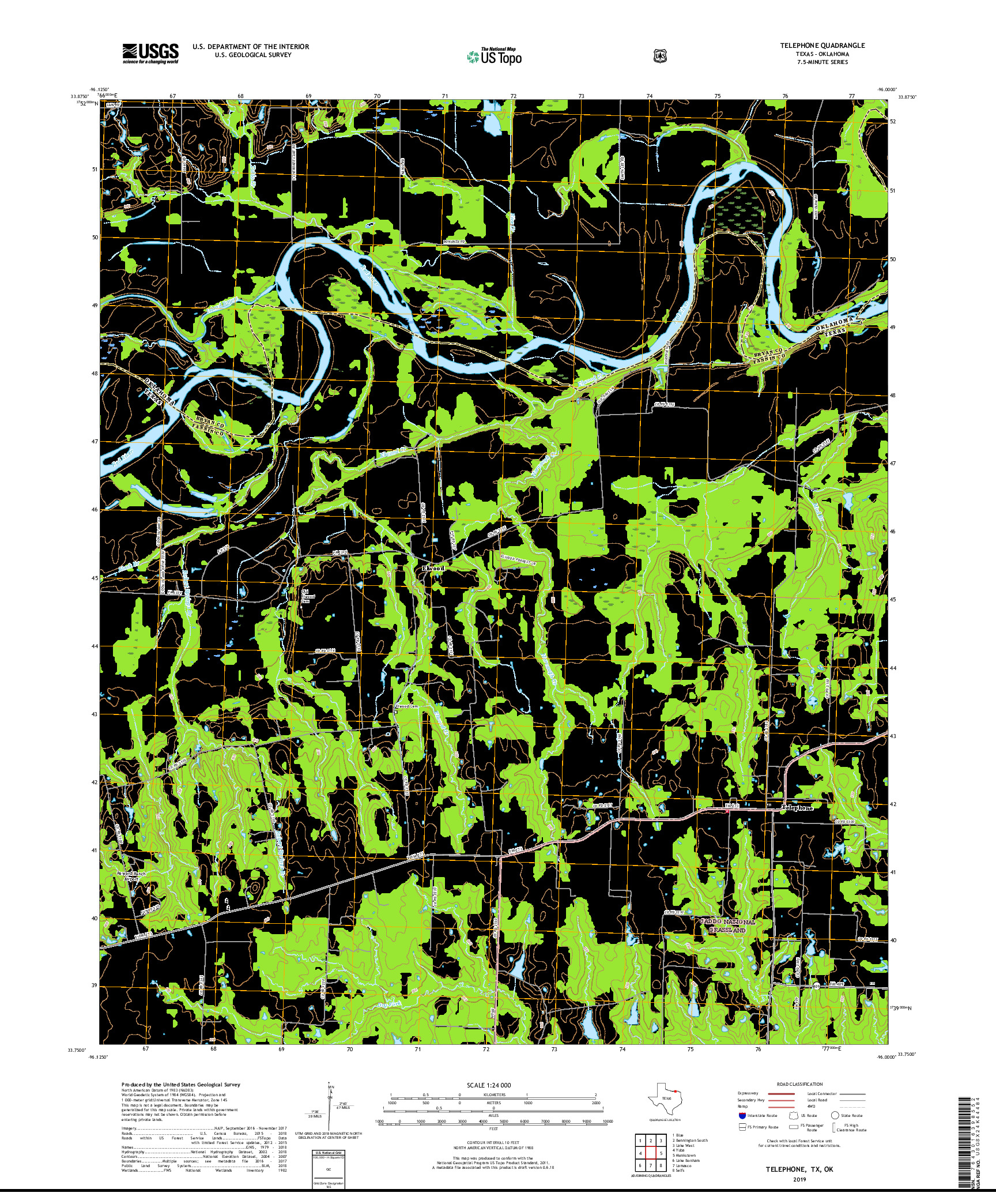 USGS US TOPO 7.5-MINUTE MAP FOR TELEPHONE, TX,OK 2019