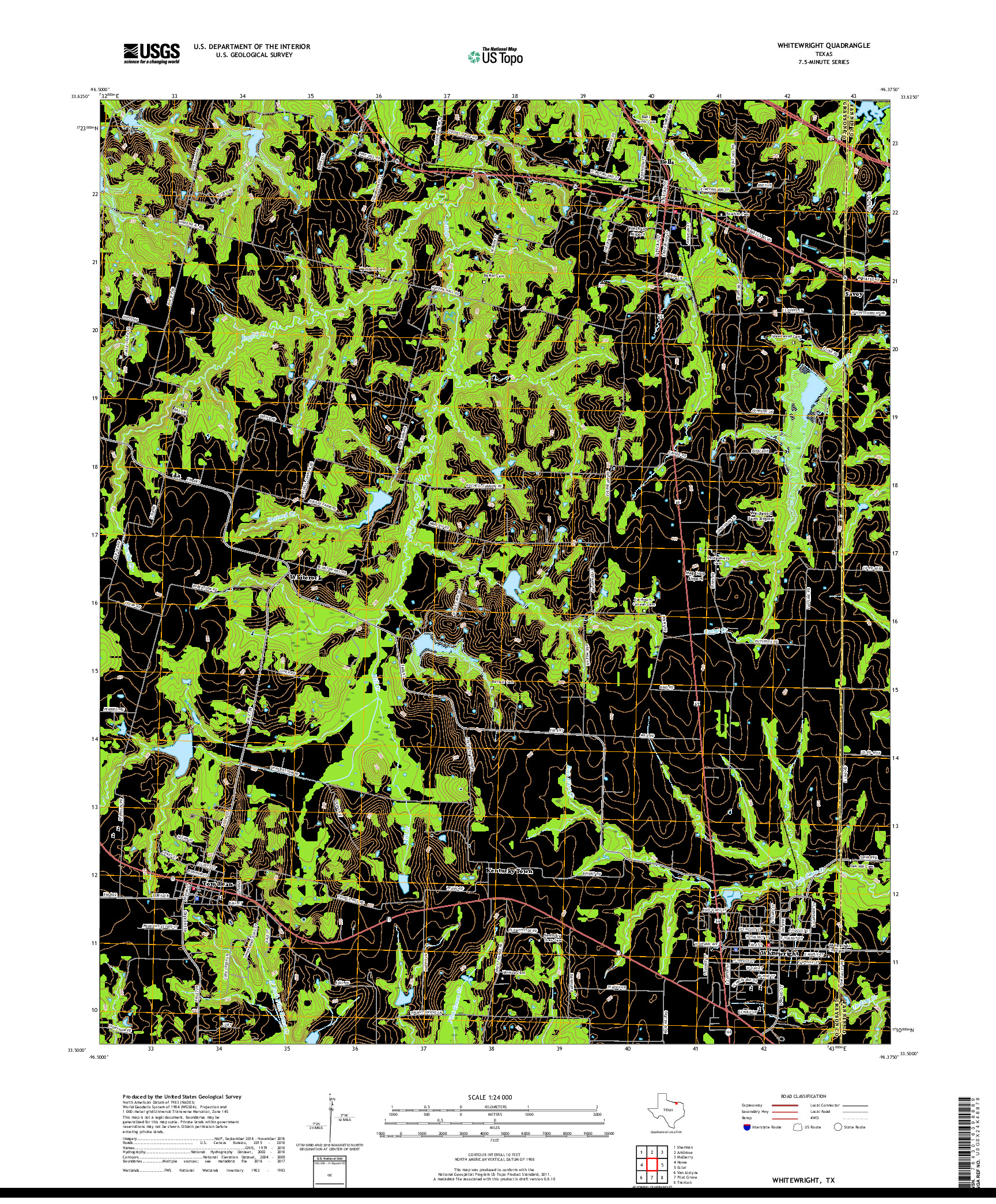 USGS US TOPO 7.5-MINUTE MAP FOR WHITEWRIGHT, TX 2019