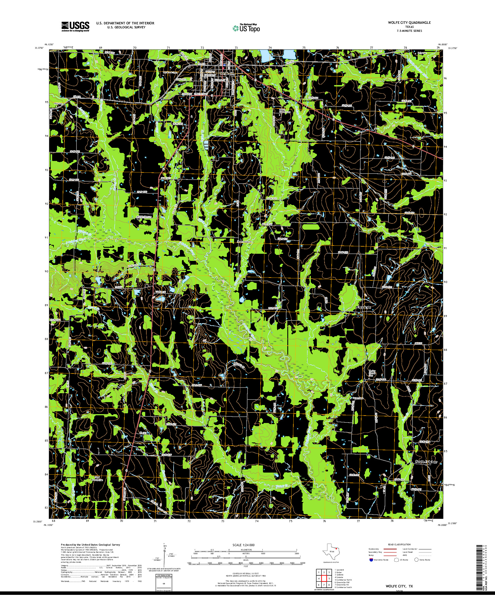 USGS US TOPO 7.5-MINUTE MAP FOR WOLFE CITY, TX 2019