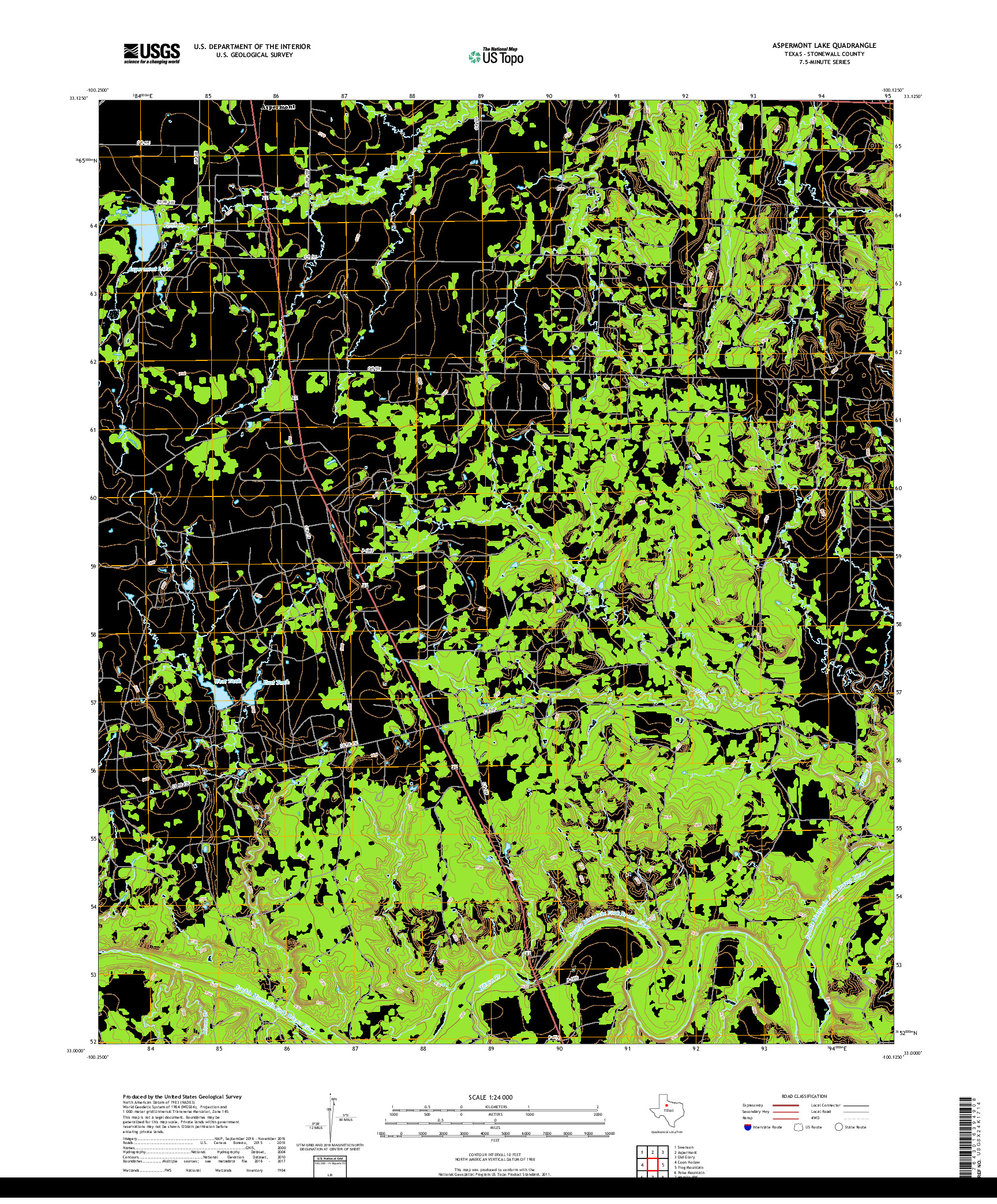 USGS US TOPO 7.5-MINUTE MAP FOR ASPERMONT LAKE, TX 2019