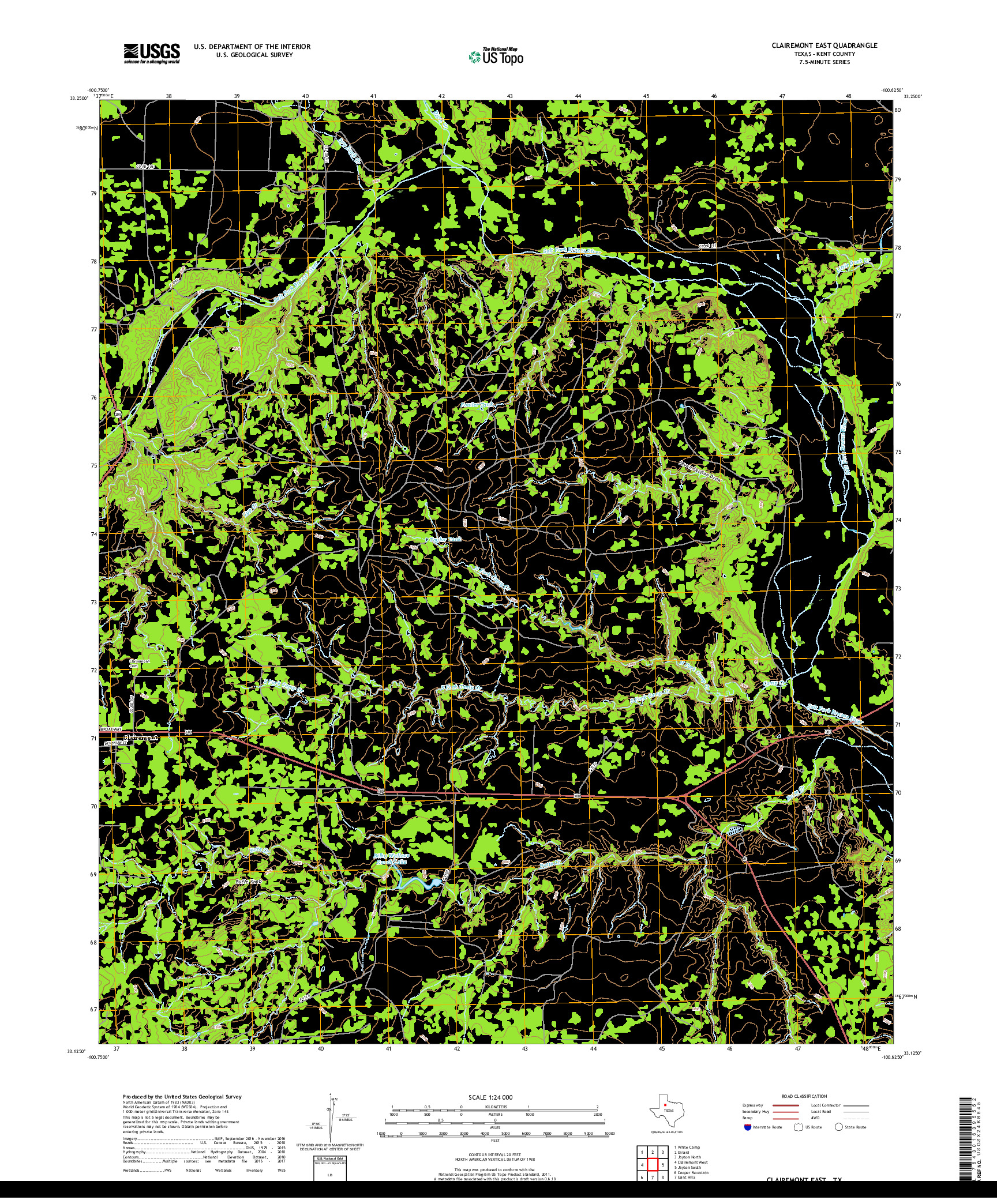 USGS US TOPO 7.5-MINUTE MAP FOR CLAIREMONT EAST, TX 2019