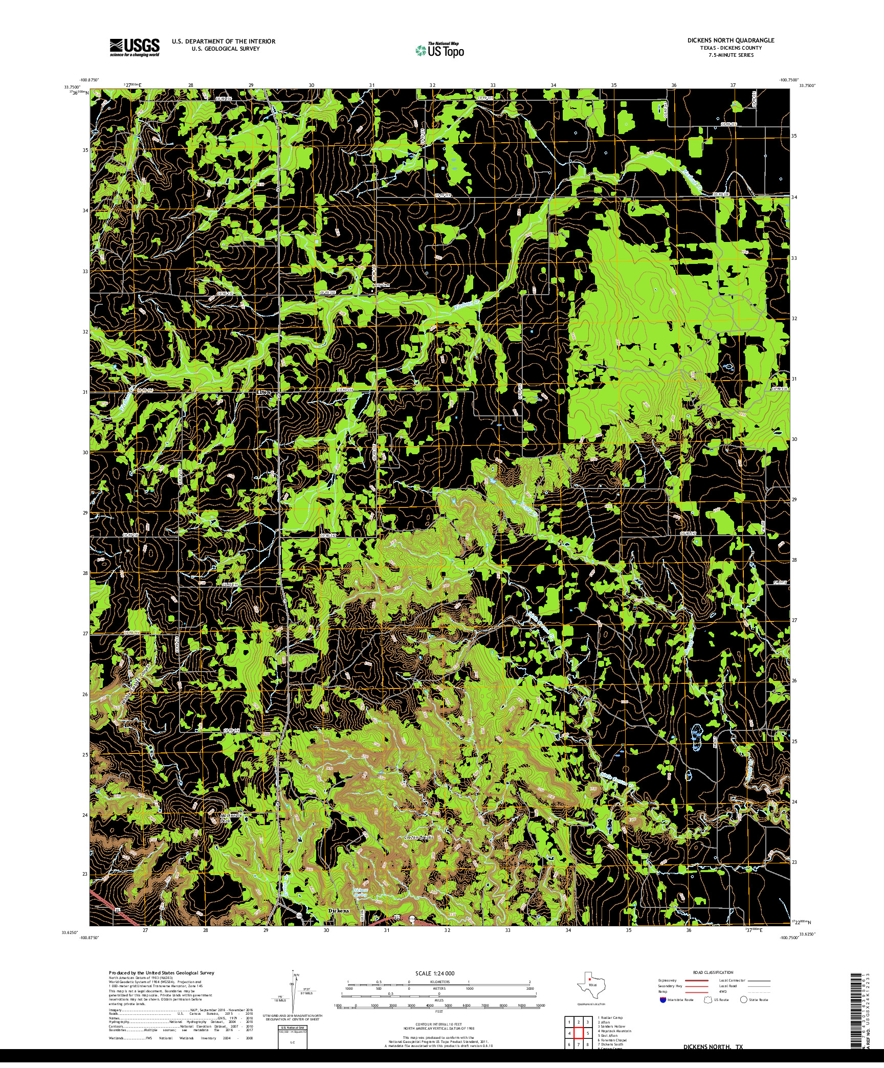 USGS US TOPO 7.5-MINUTE MAP FOR DICKENS NORTH, TX 2019