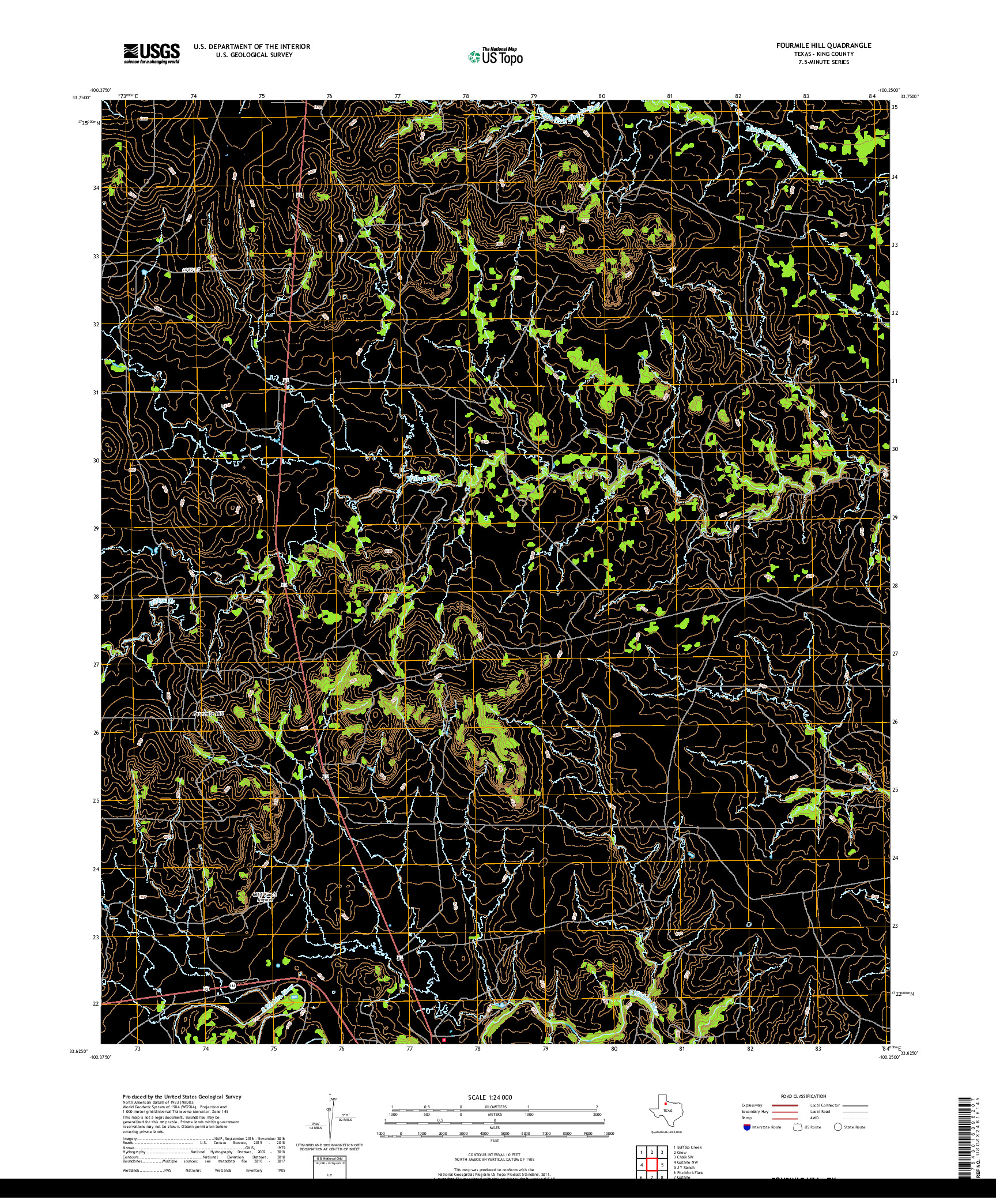 USGS US TOPO 7.5-MINUTE MAP FOR FOURMILE HILL, TX 2019