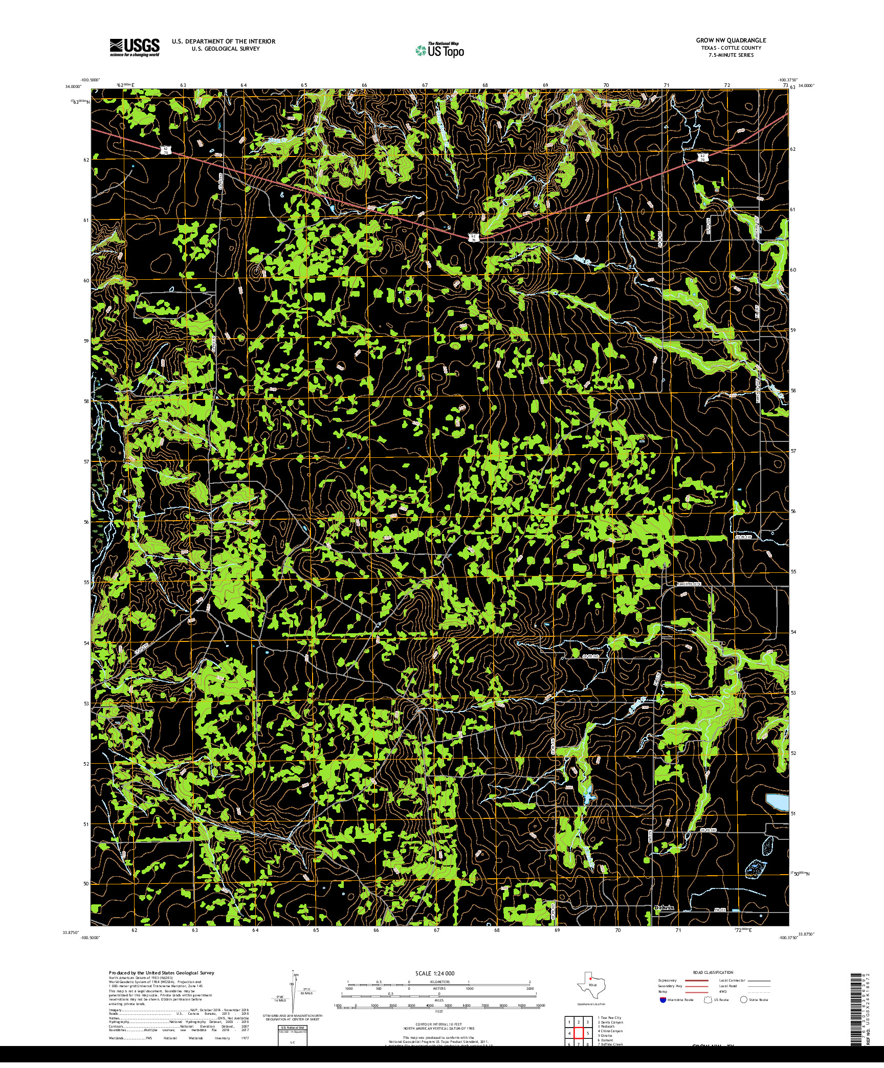 USGS US TOPO 7.5-MINUTE MAP FOR GROW NW, TX 2019