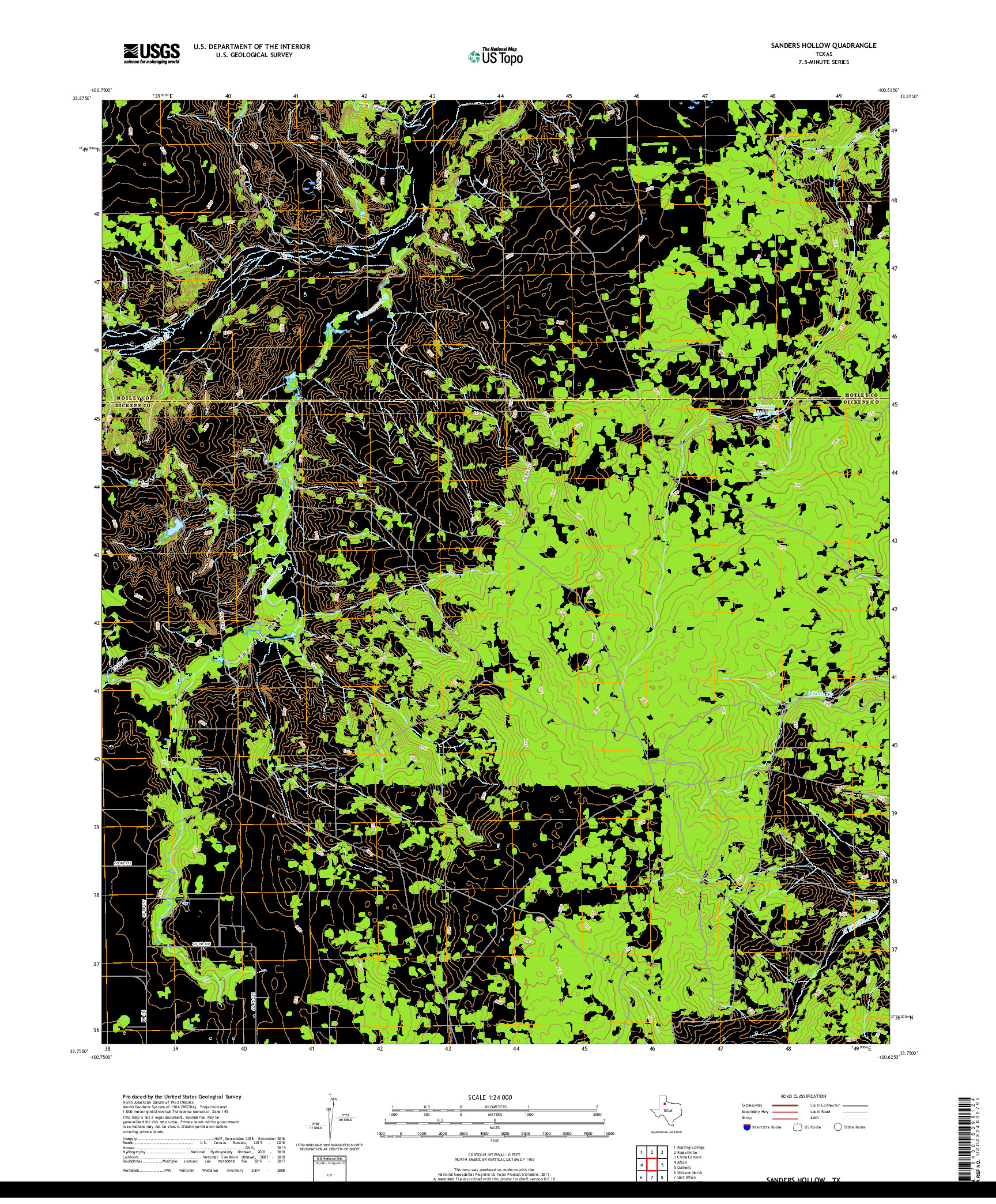 USGS US TOPO 7.5-MINUTE MAP FOR SANDERS HOLLOW, TX 2019