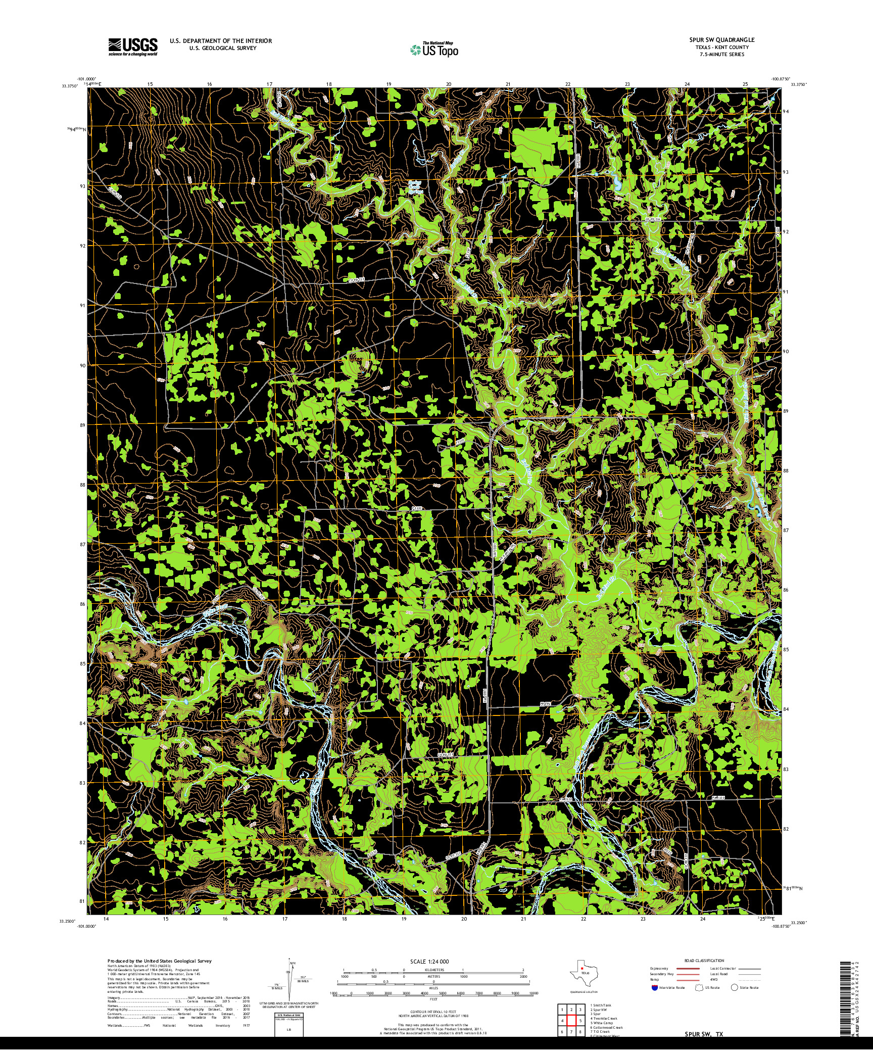 USGS US TOPO 7.5-MINUTE MAP FOR SPUR SW, TX 2019