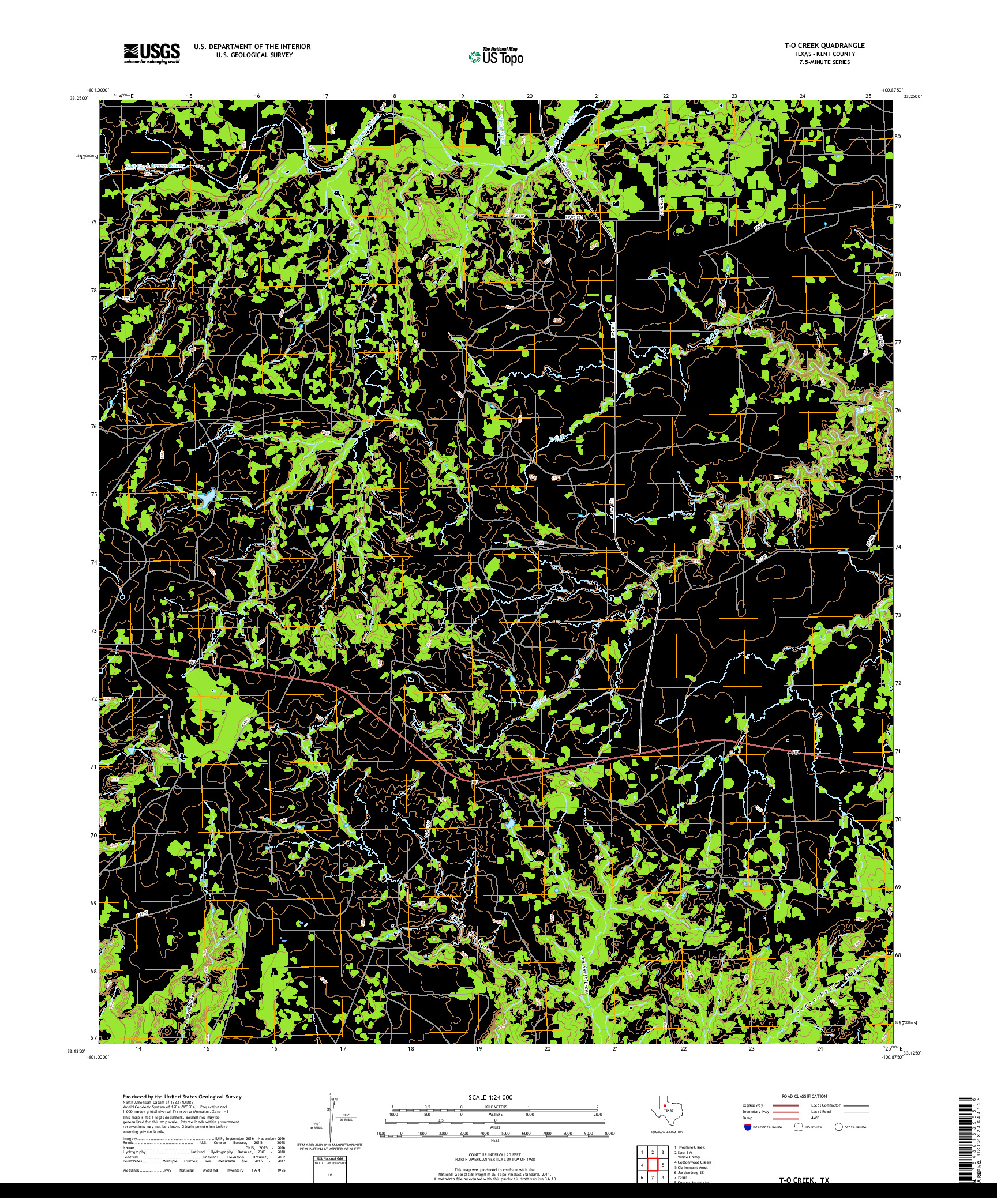 USGS US TOPO 7.5-MINUTE MAP FOR T-O CREEK, TX 2019