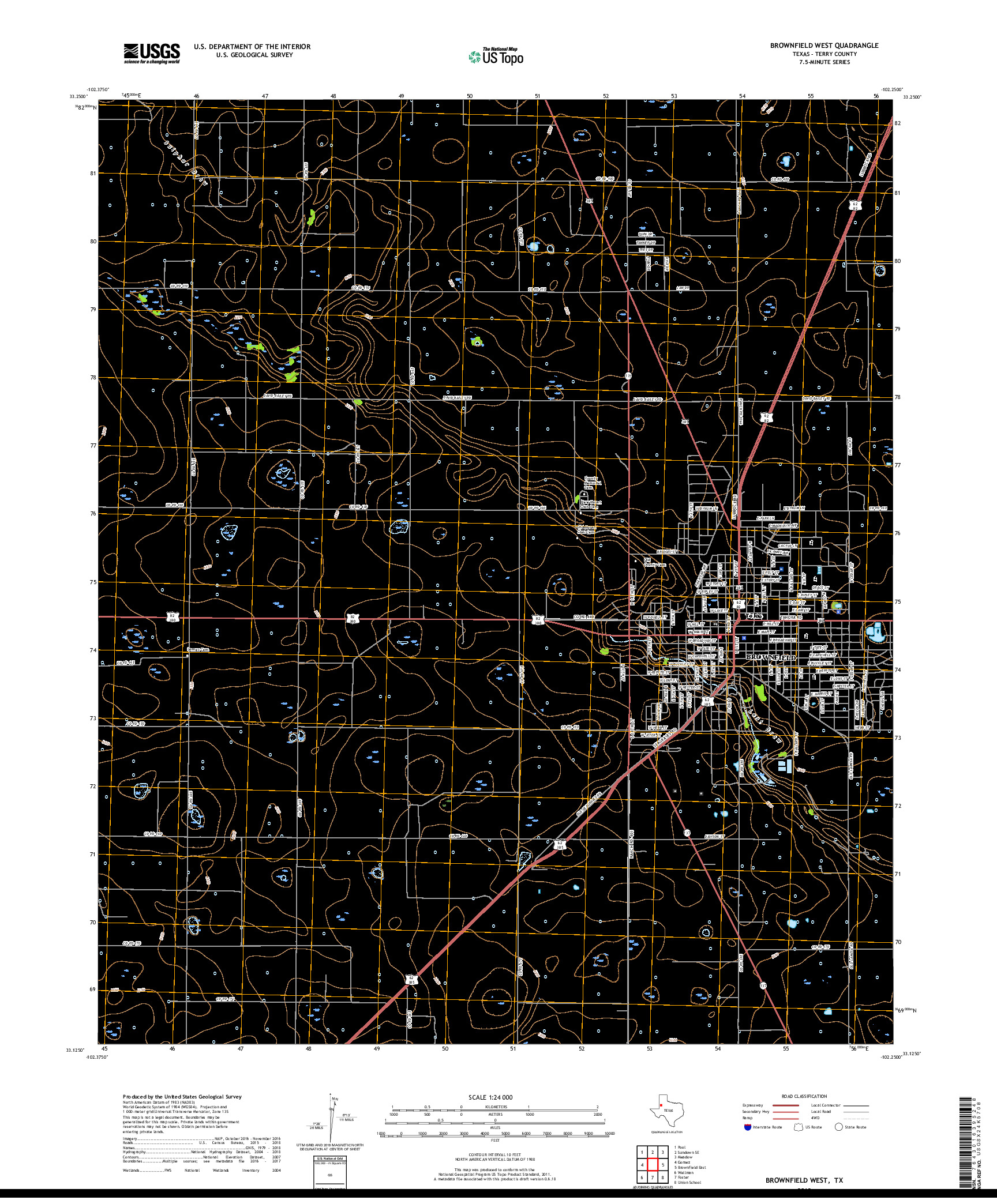 USGS US TOPO 7.5-MINUTE MAP FOR BROWNFIELD WEST, TX 2019
