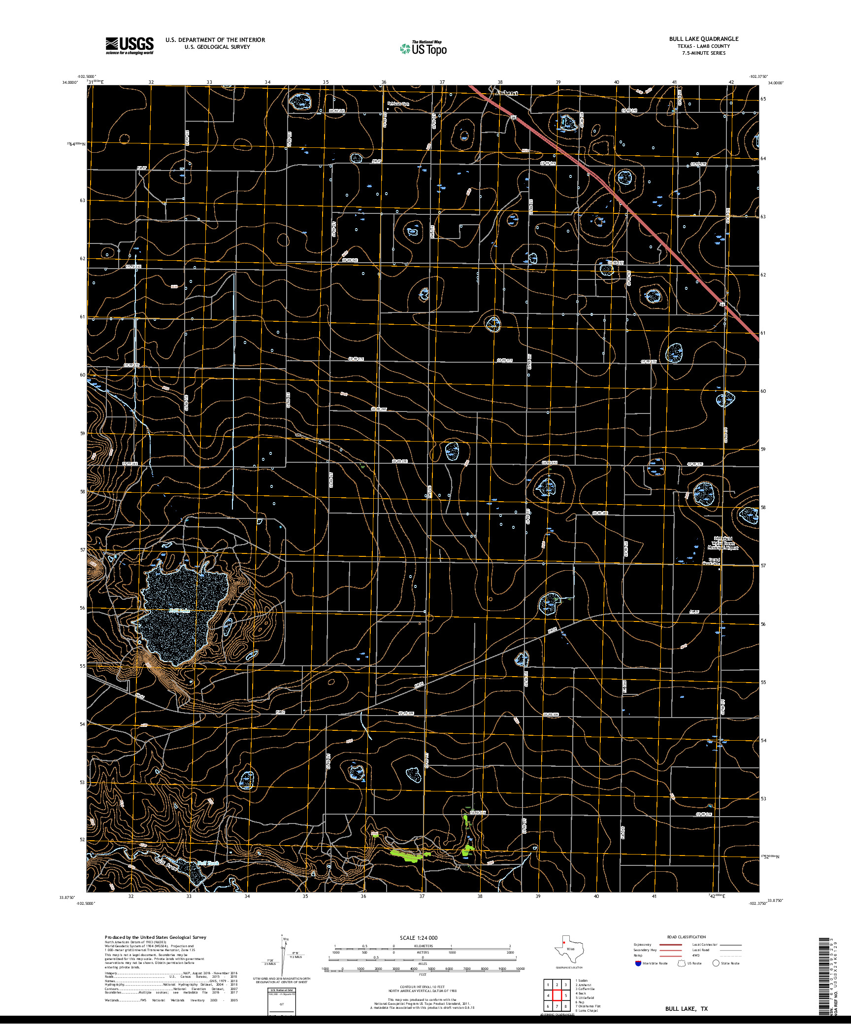 USGS US TOPO 7.5-MINUTE MAP FOR BULL LAKE, TX 2019