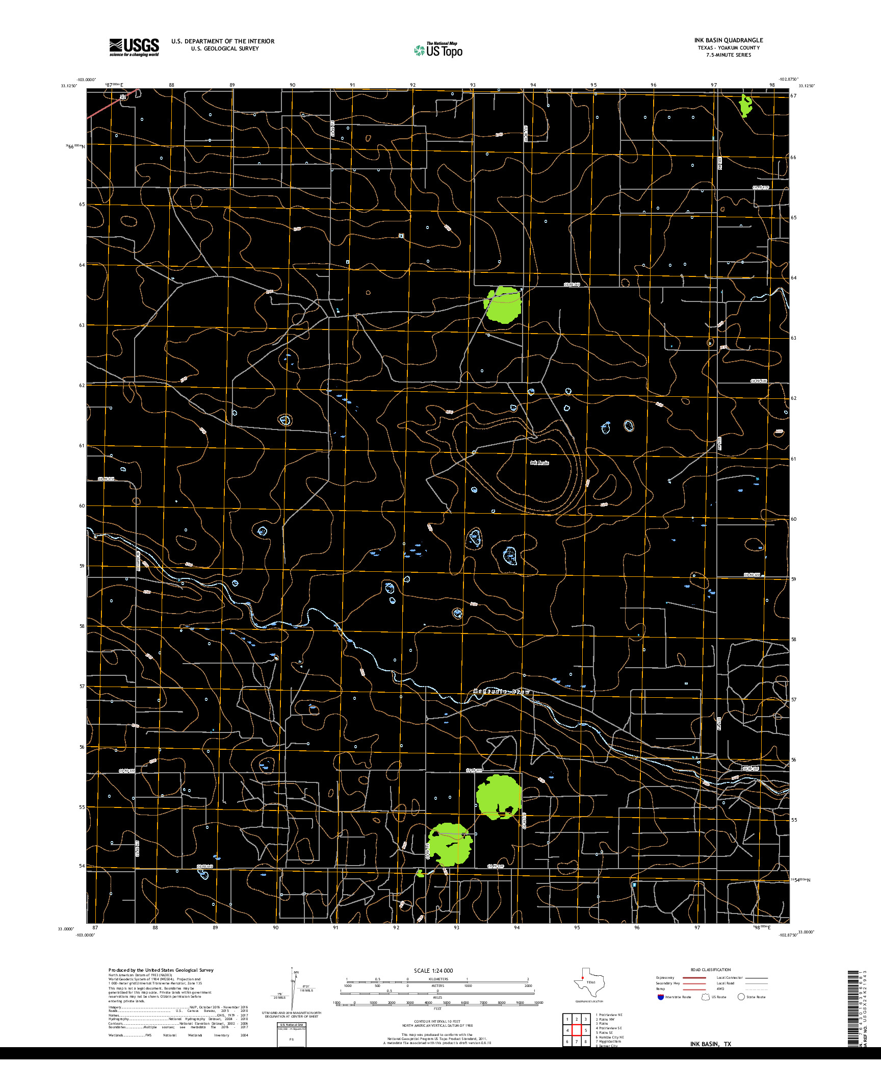 USGS US TOPO 7.5-MINUTE MAP FOR INK BASIN, TX 2019