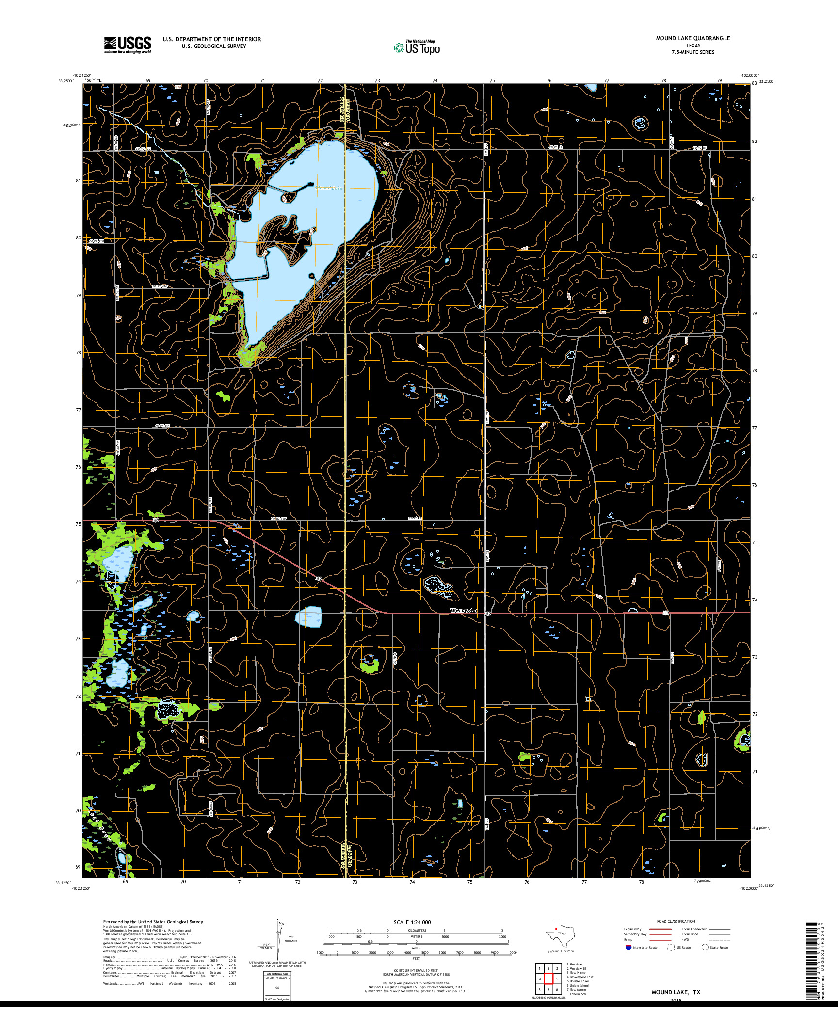 USGS US TOPO 7.5-MINUTE MAP FOR MOUND LAKE, TX 2019