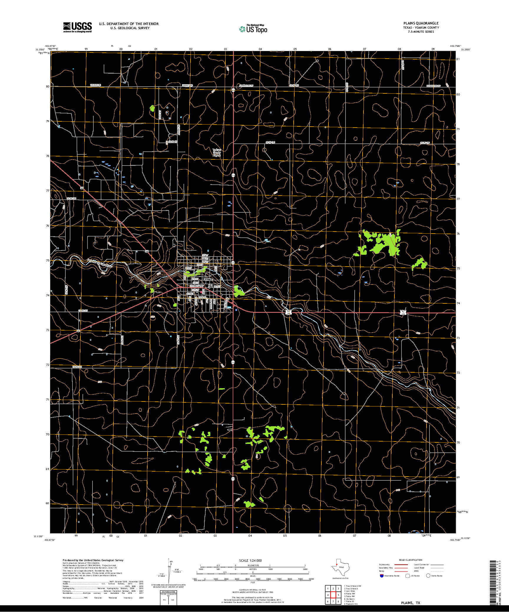 USGS US TOPO 7.5-MINUTE MAP FOR PLAINS, TX 2019