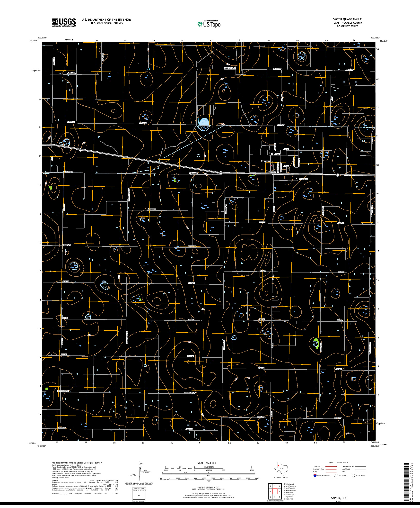USGS US TOPO 7.5-MINUTE MAP FOR SMYER, TX 2019