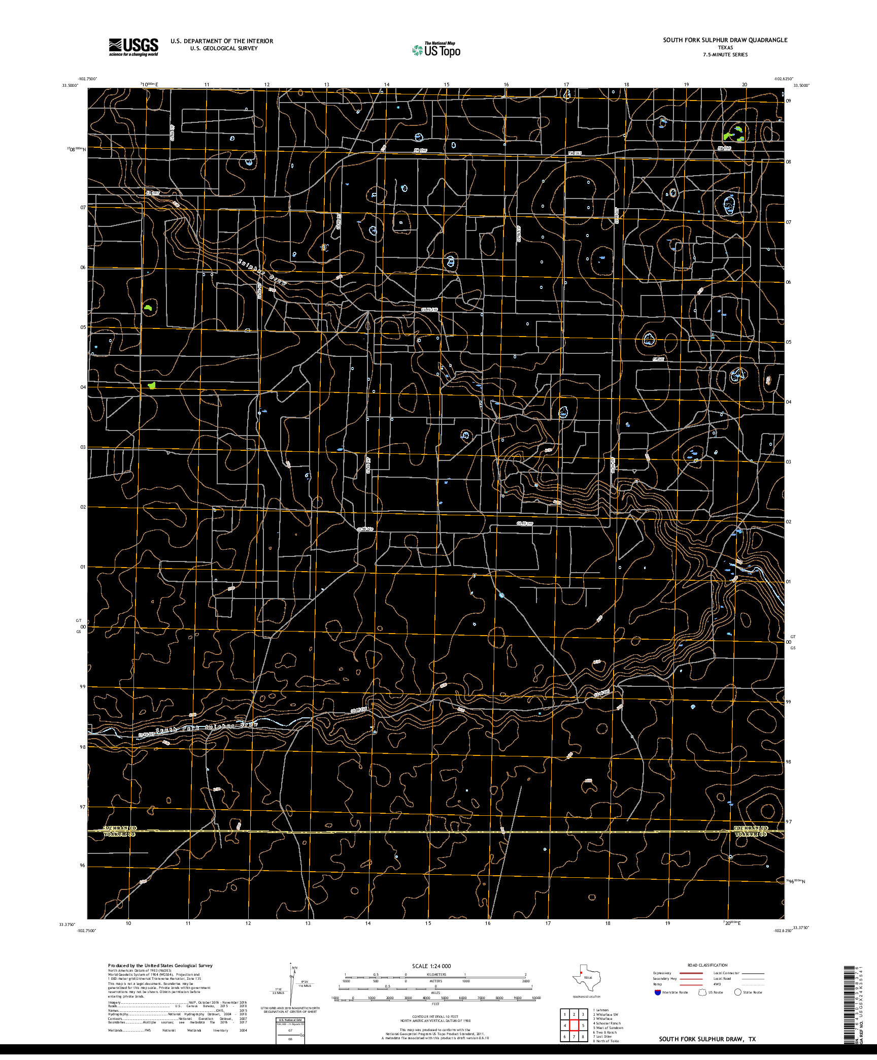 USGS US TOPO 7.5-MINUTE MAP FOR SOUTH FORK SULPHUR DRAW, TX 2019