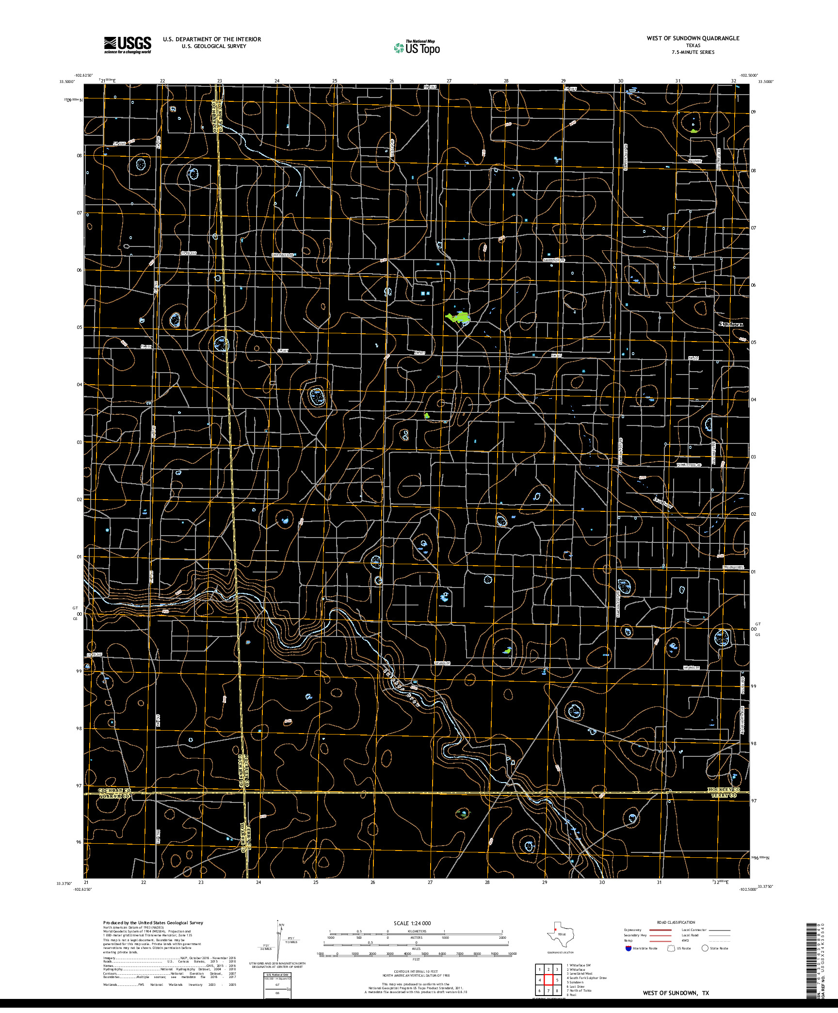 USGS US TOPO 7.5-MINUTE MAP FOR WEST OF SUNDOWN, TX 2019